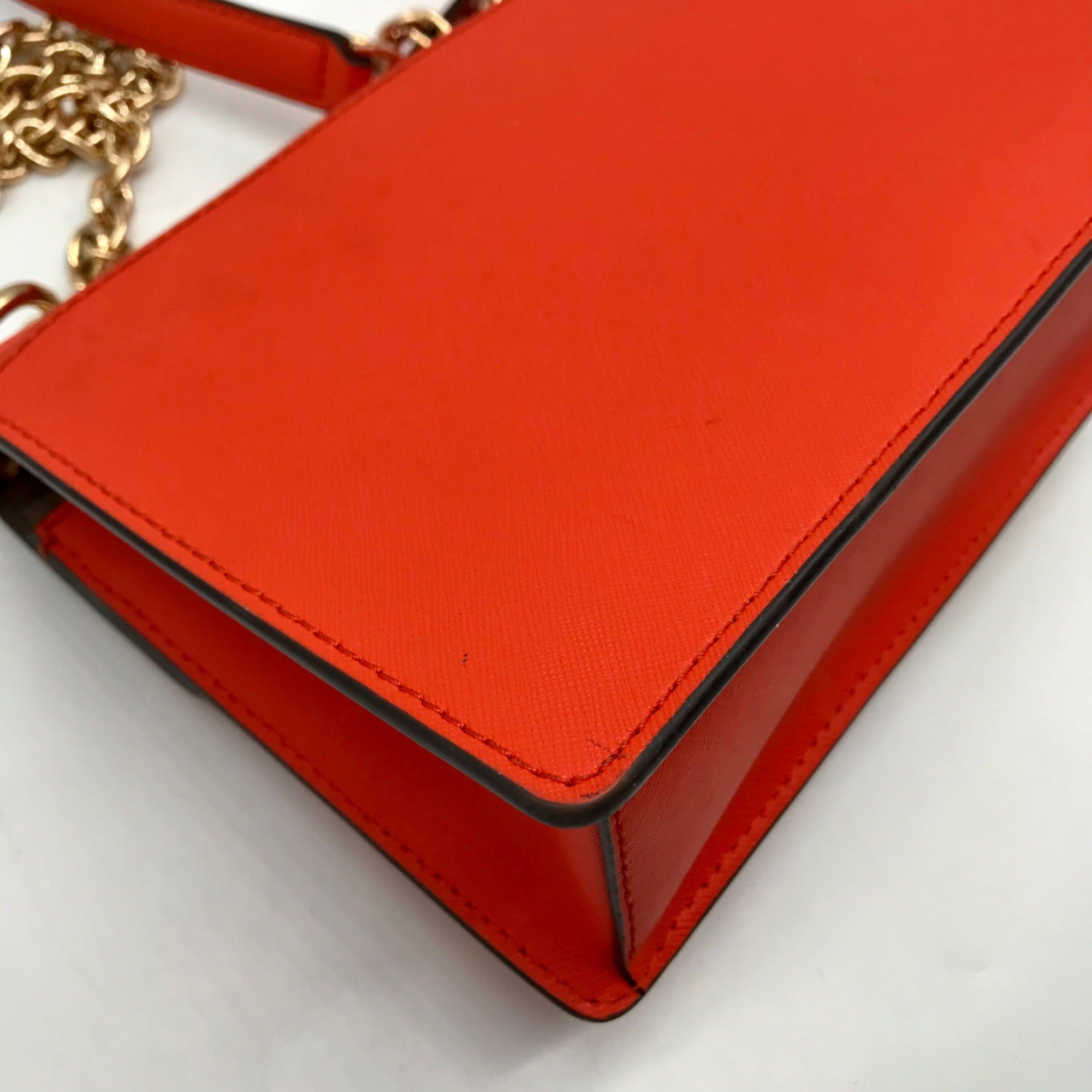 Michael Kors Orange Saffiano Leather Greenwich Small Crossbody Bag