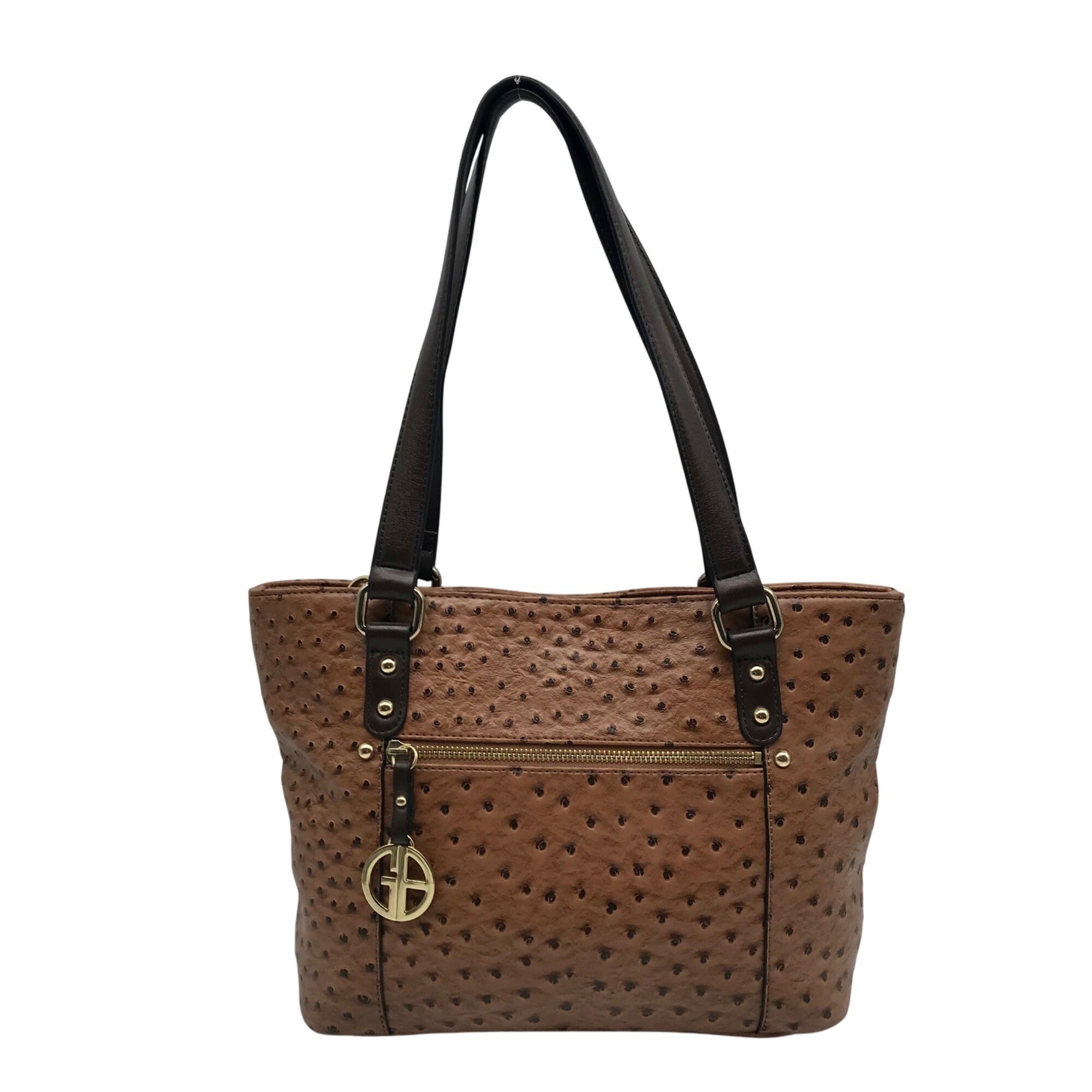 Giani Bernini Brown Embossed Ostrich Leather Handbag