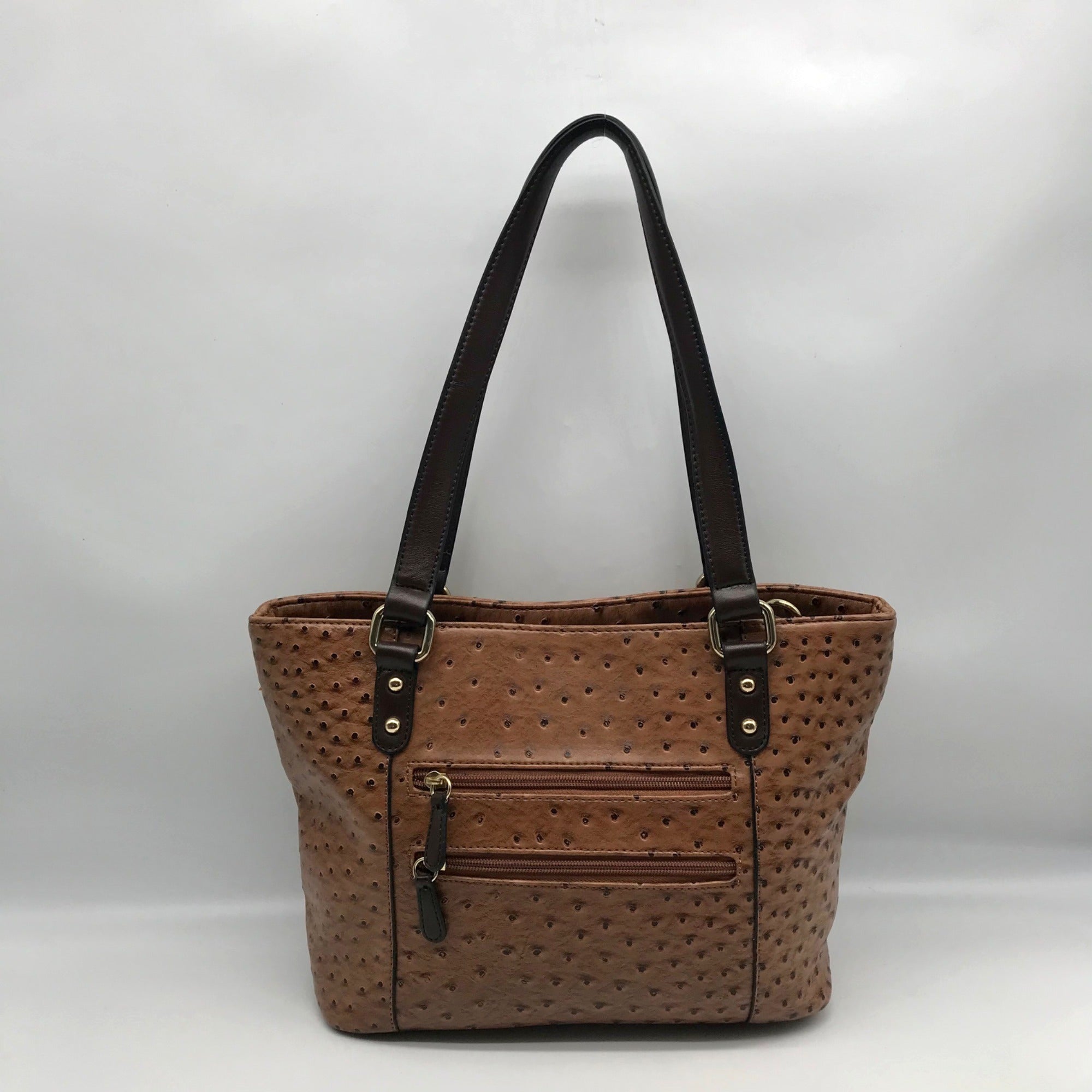 Giani Bernini Brown Embossed Ostrich Leather Handbag