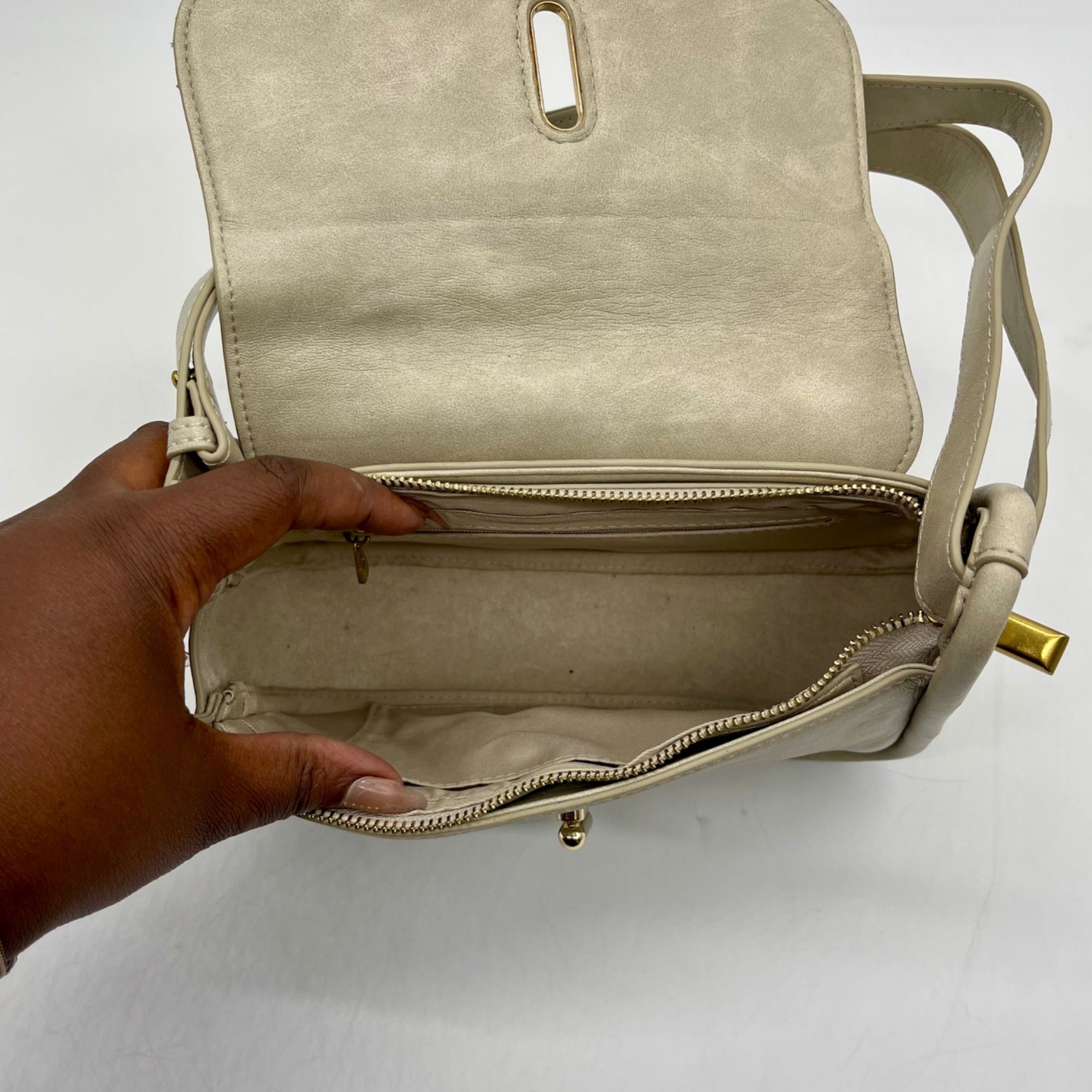 MMS Gray Leather Crossbody Bag