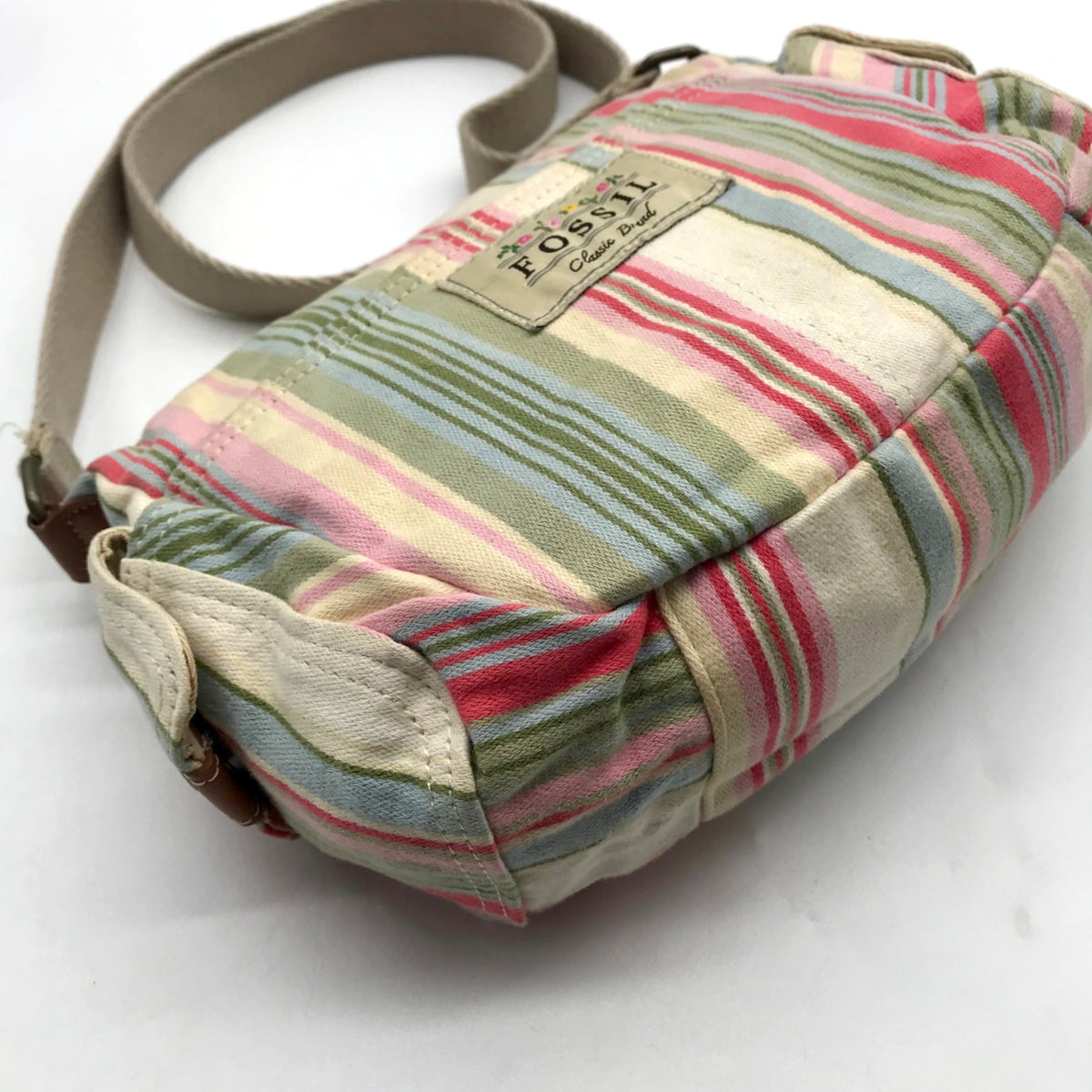 Fossil Multi-color Pastel Strip Canvas Crossbody Bag