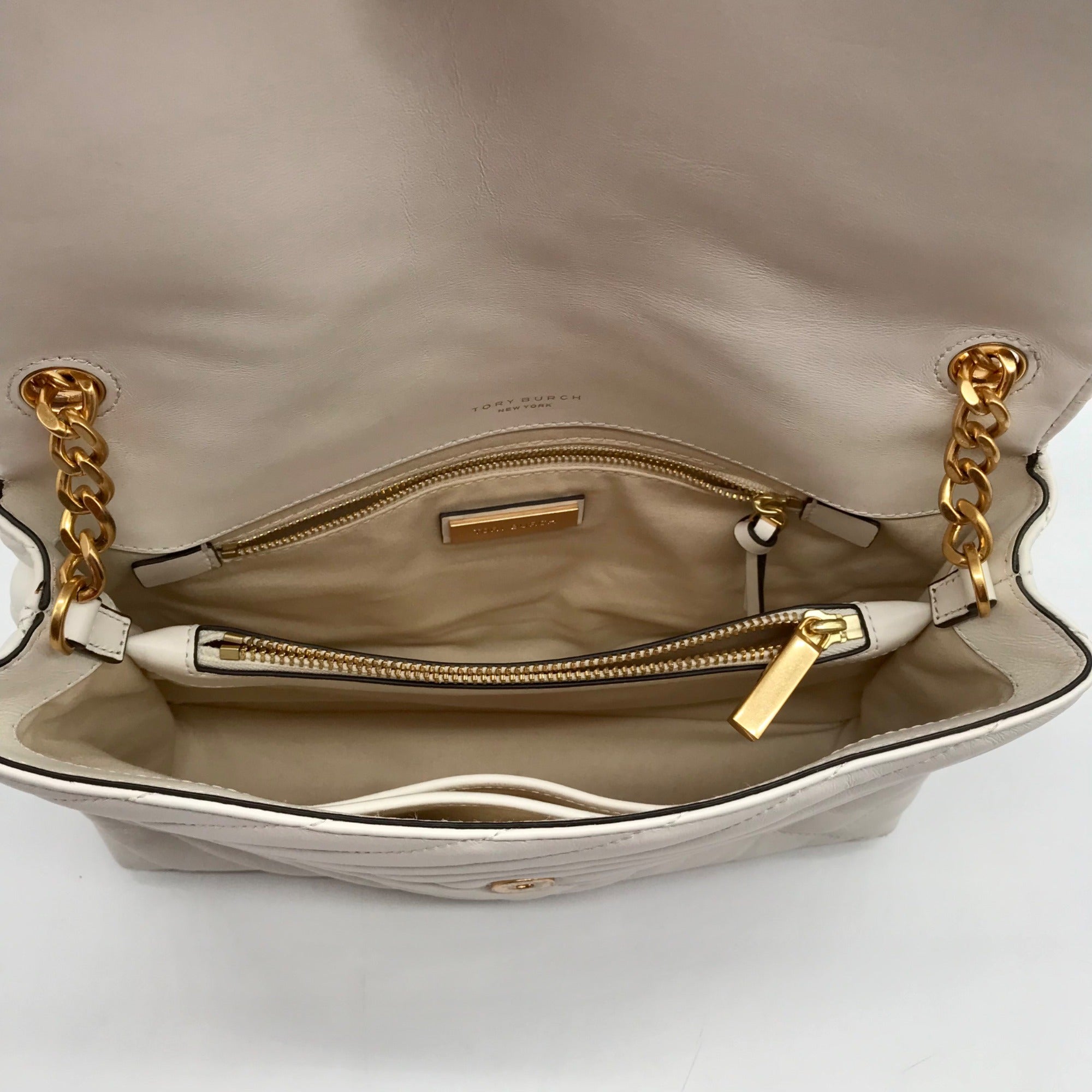 Tory Burch Ivory Leather Kira Chevron Convertible Shoulder Bag