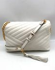 Tory Burch Ivory Leather Kira Chevron Convertible Shoulder Bag