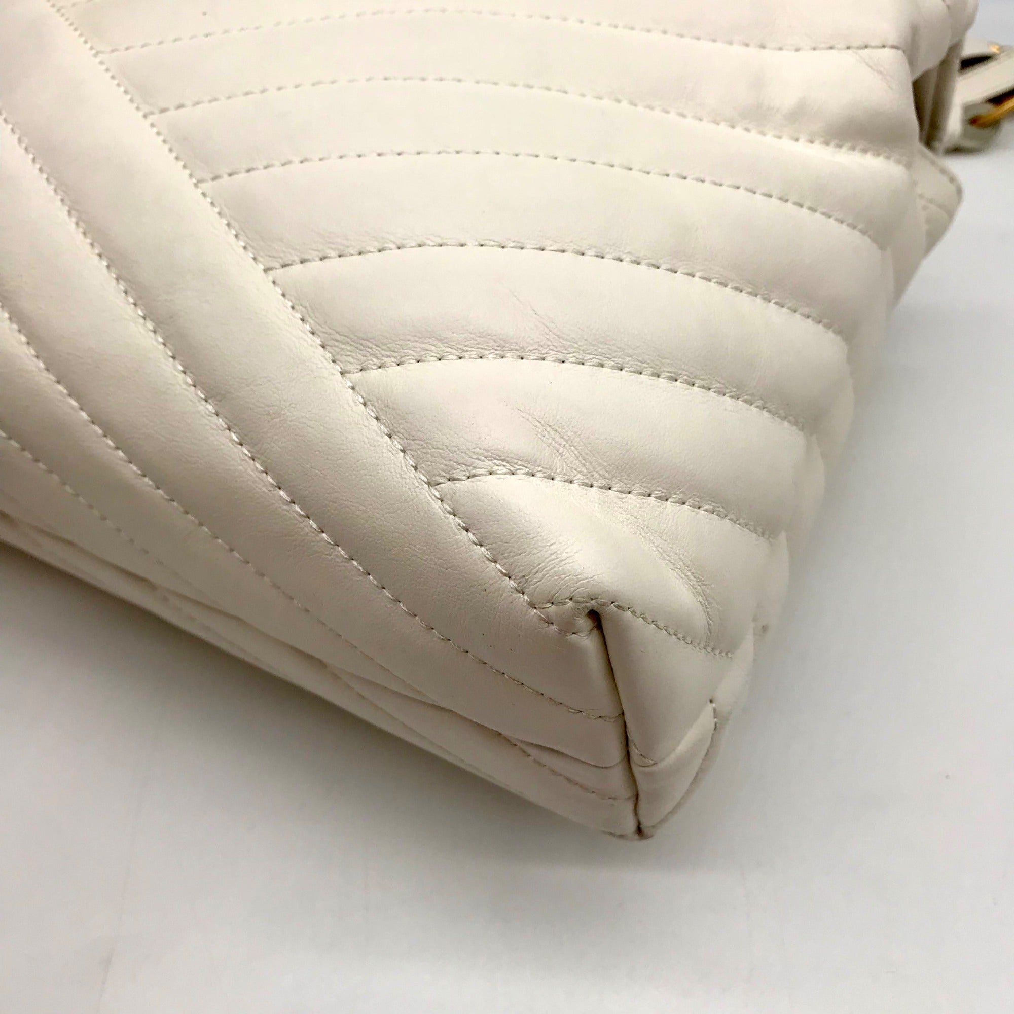 Tory Burch Ivory Leather Kira Chevron Convertible Shoulder Bag