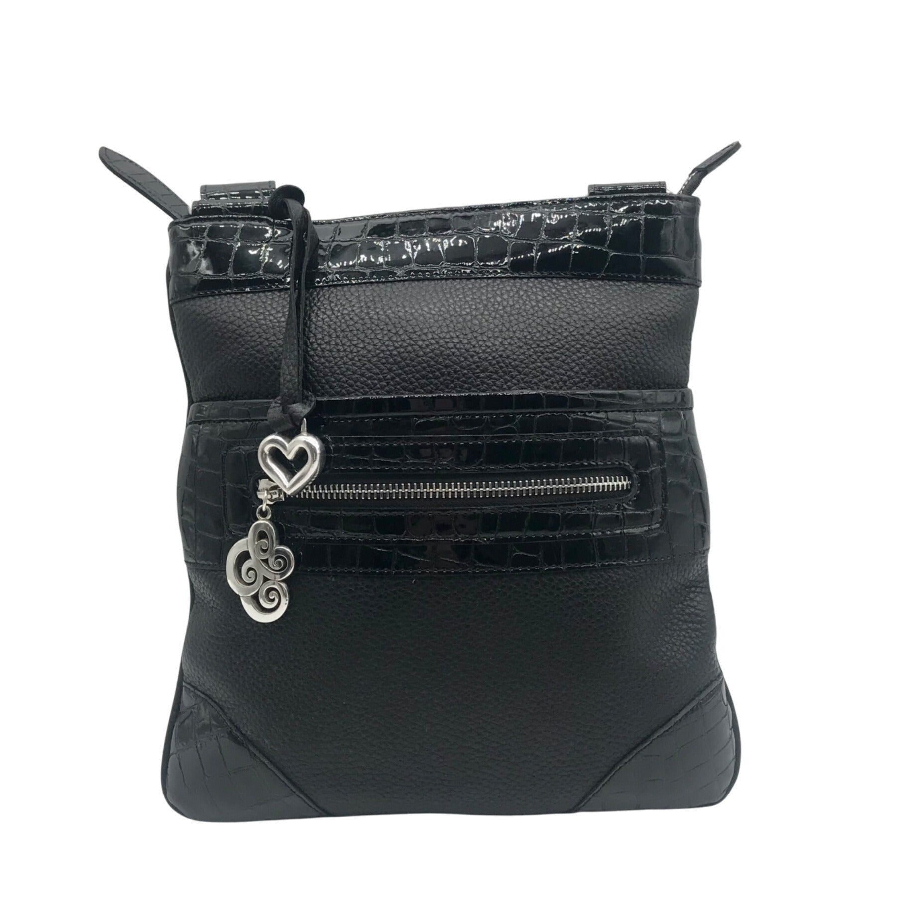 Brighton Black Croc Embossed Shoulder Bag