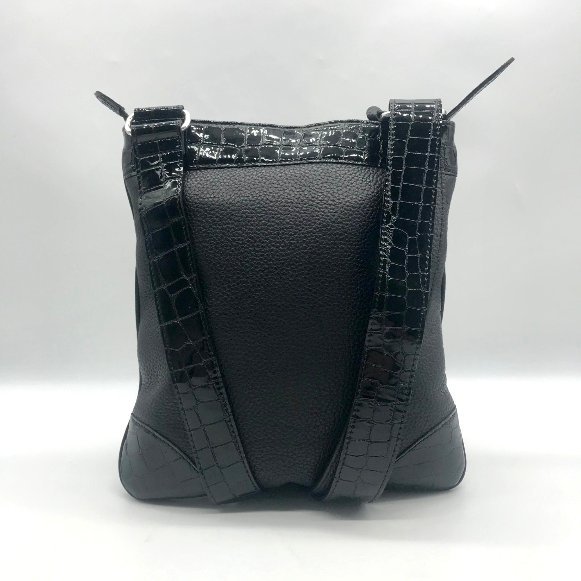 Brighton Black Croc Embossed Shoulder Bag