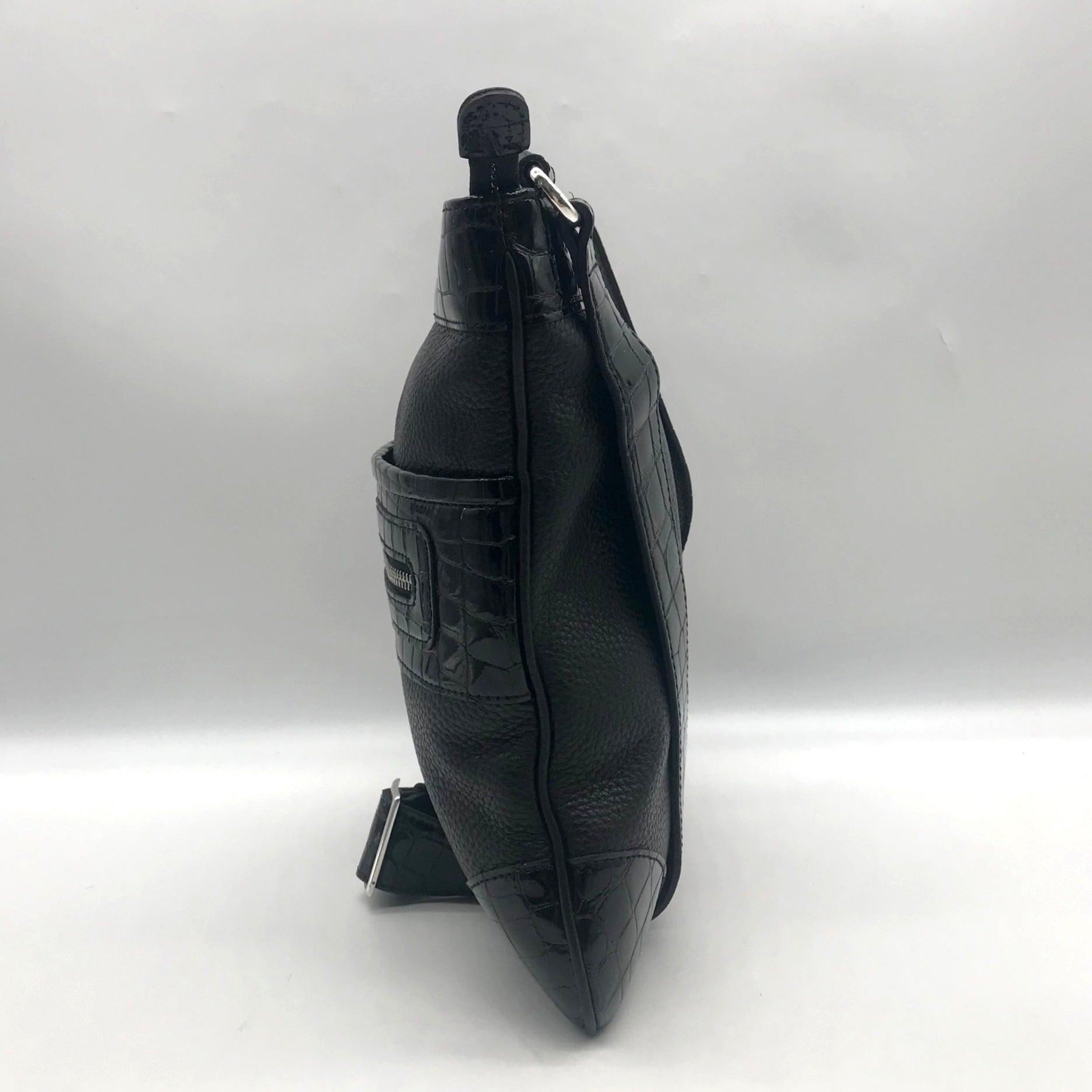 Brighton Black Croc Embossed Shoulder Bag