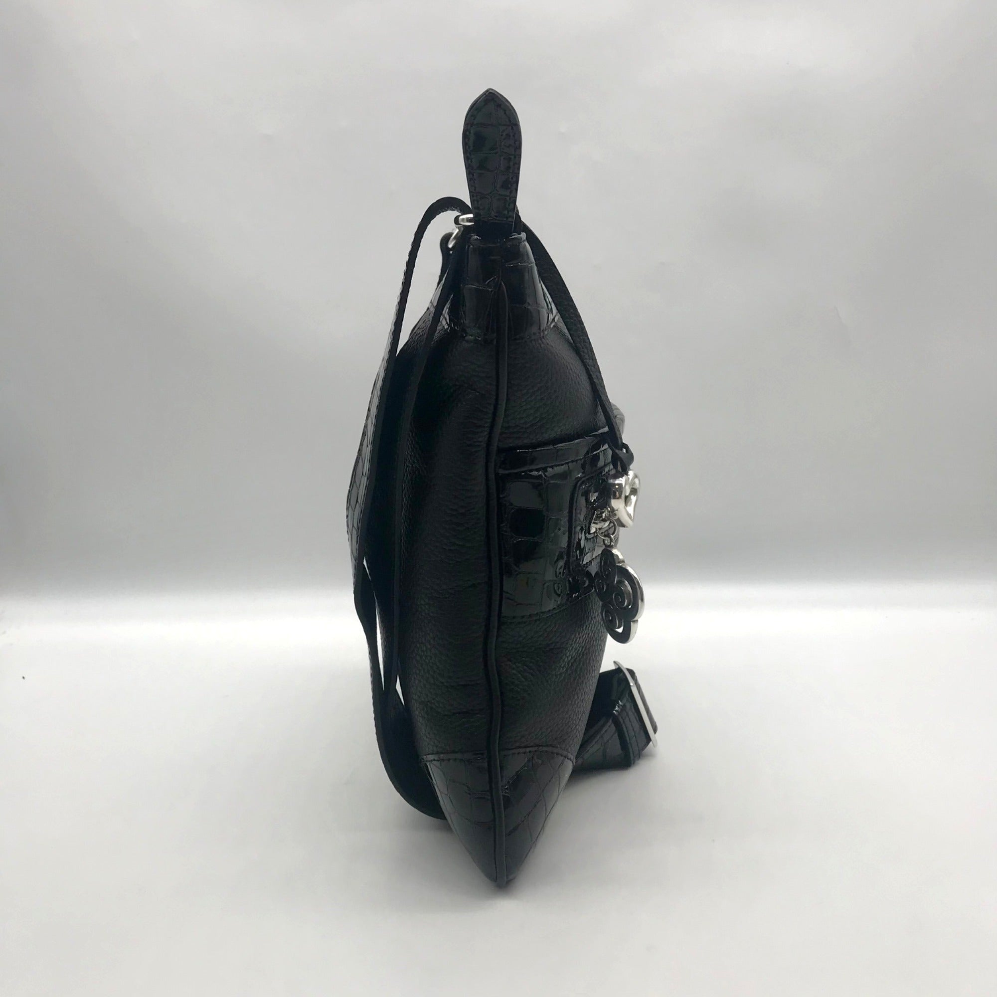 Brighton Black Croc Embossed Shoulder Bag