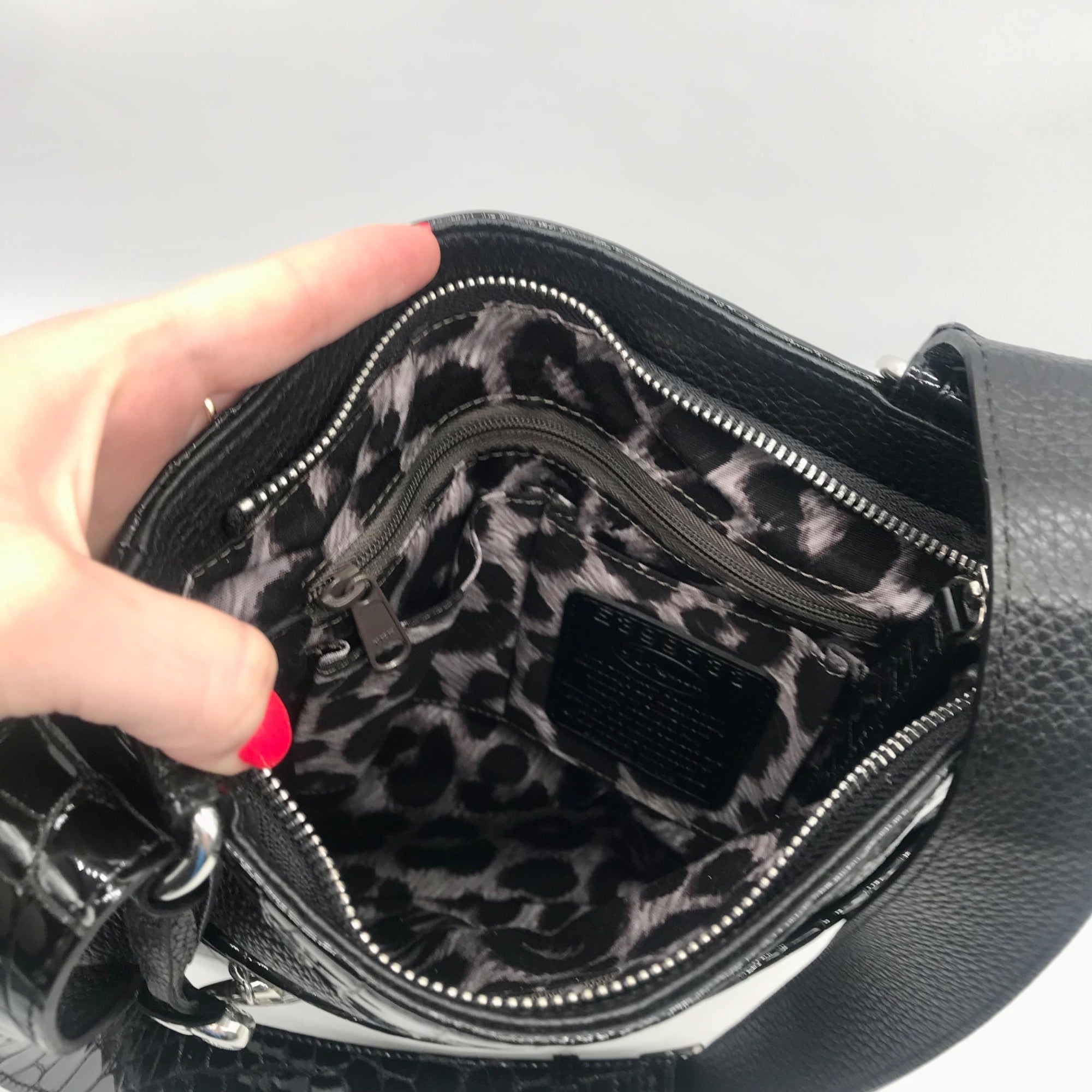 Brighton Black Croc Embossed Shoulder Bag