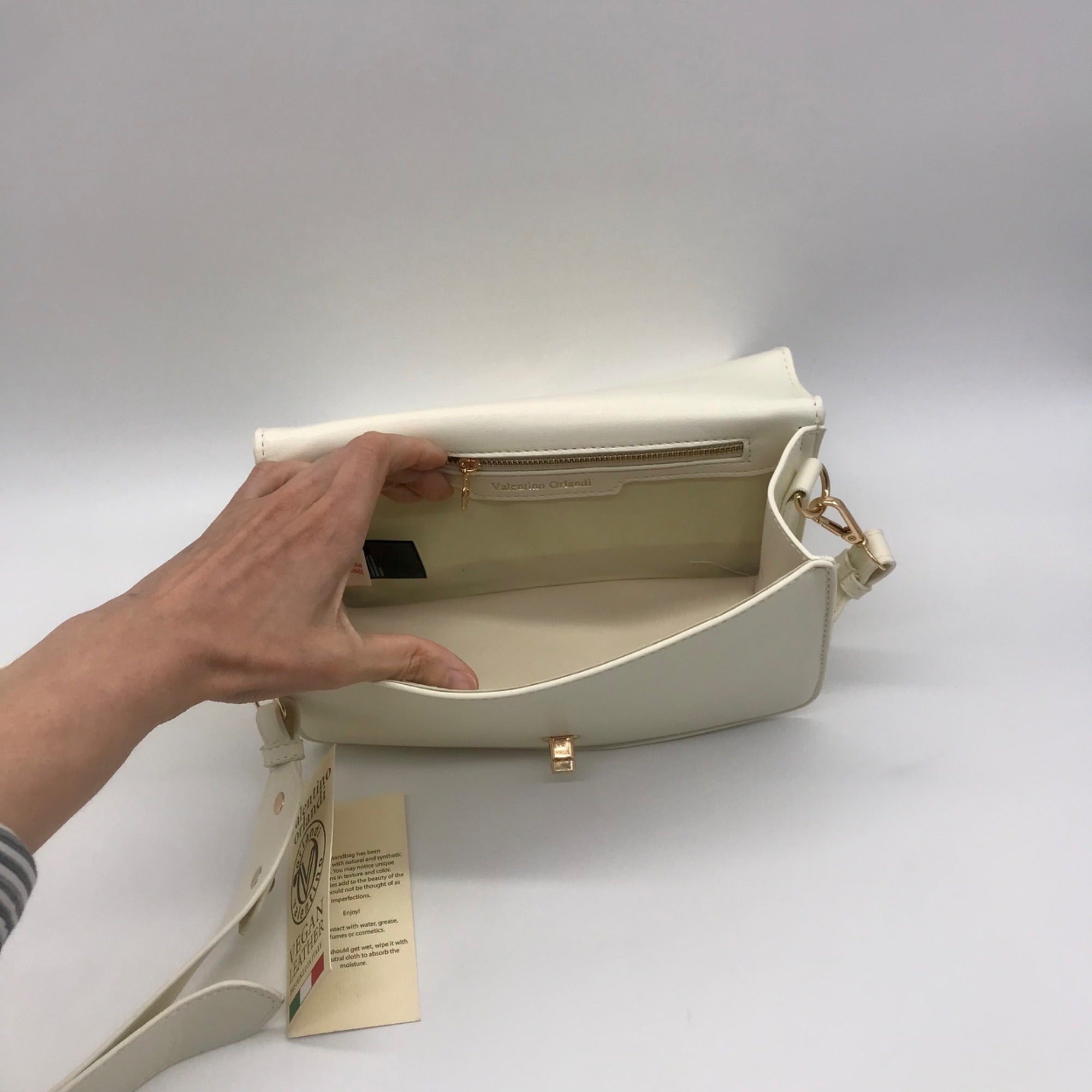 Valentino Orlandi White Quilted Vegan Leather Crossbody