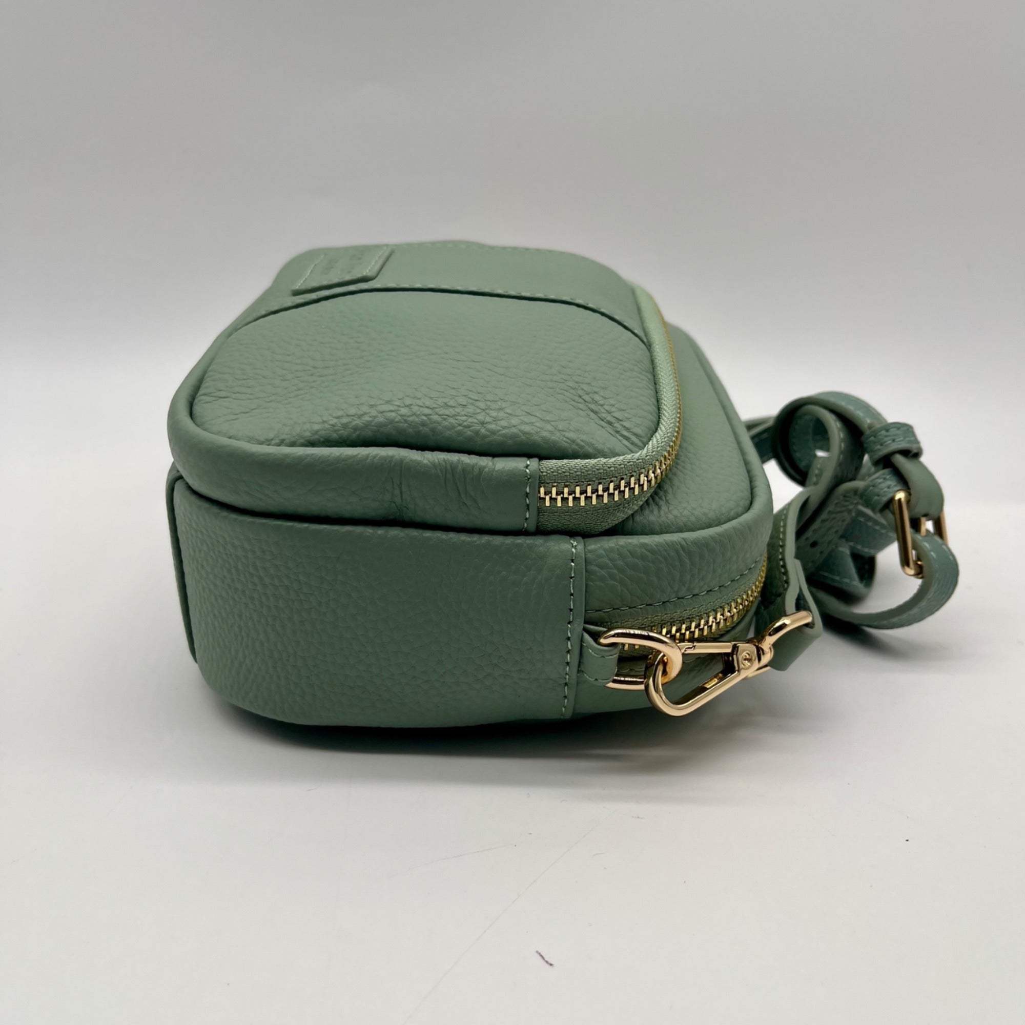 Pom Pom Green Leather Crossbody Bag