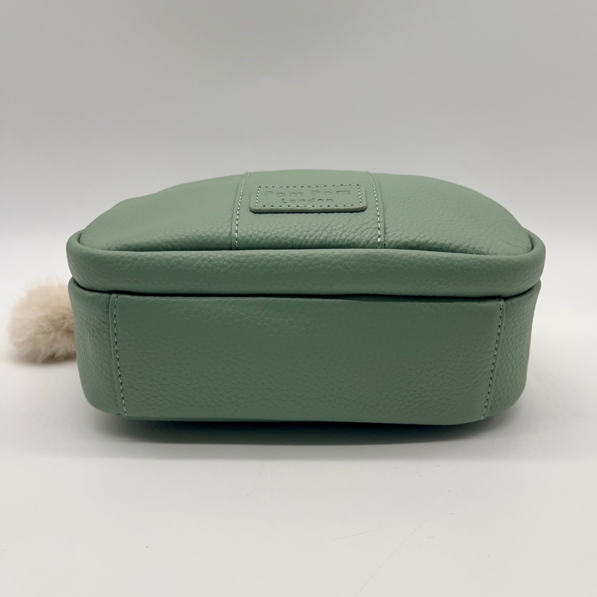 Pom Pom Green Leather Crossbody Bag