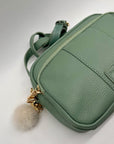 Pom Pom Green Leather Crossbody Bag