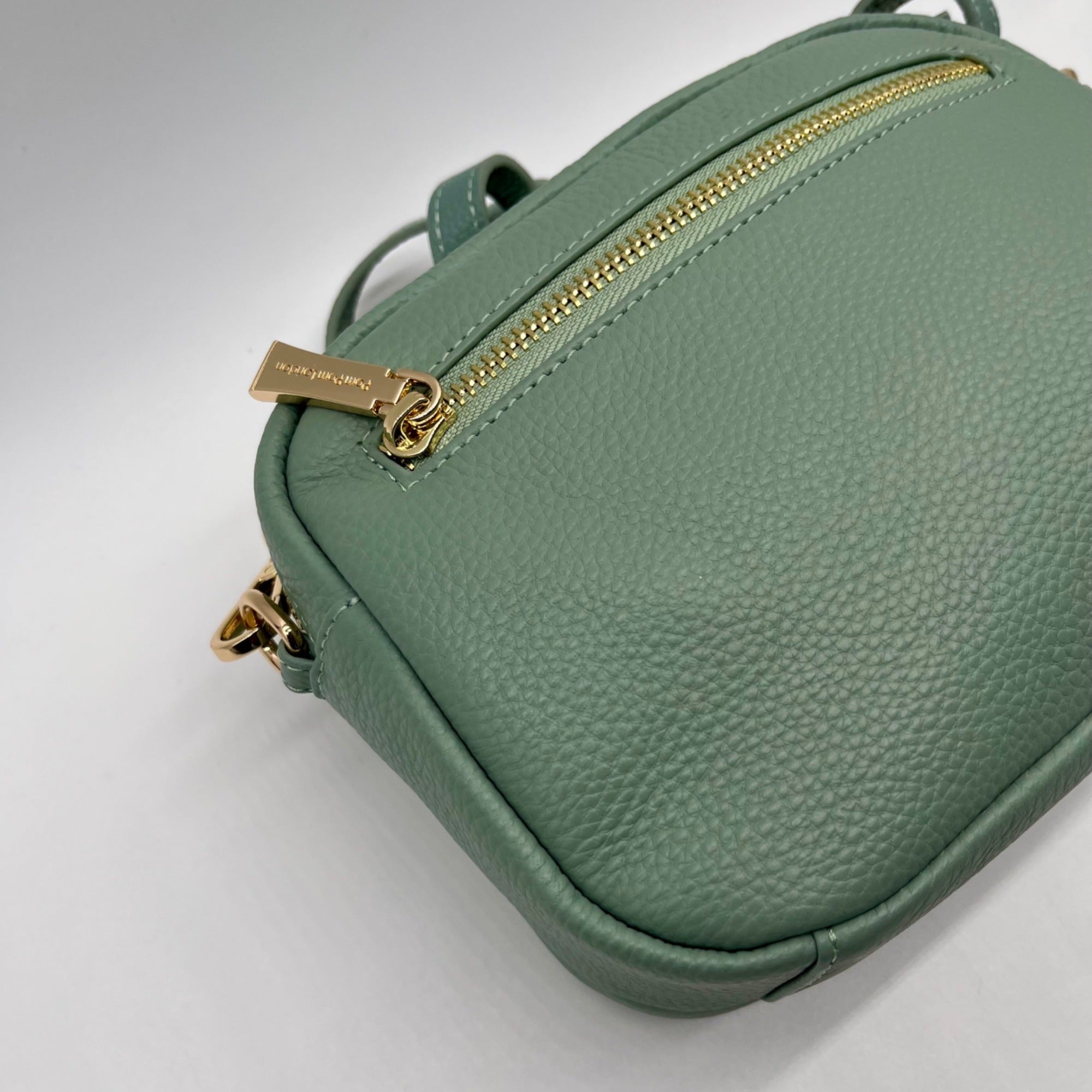 Pom Pom Green Leather Crossbody Bag