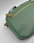 Pom Pom Green Leather Crossbody Bag