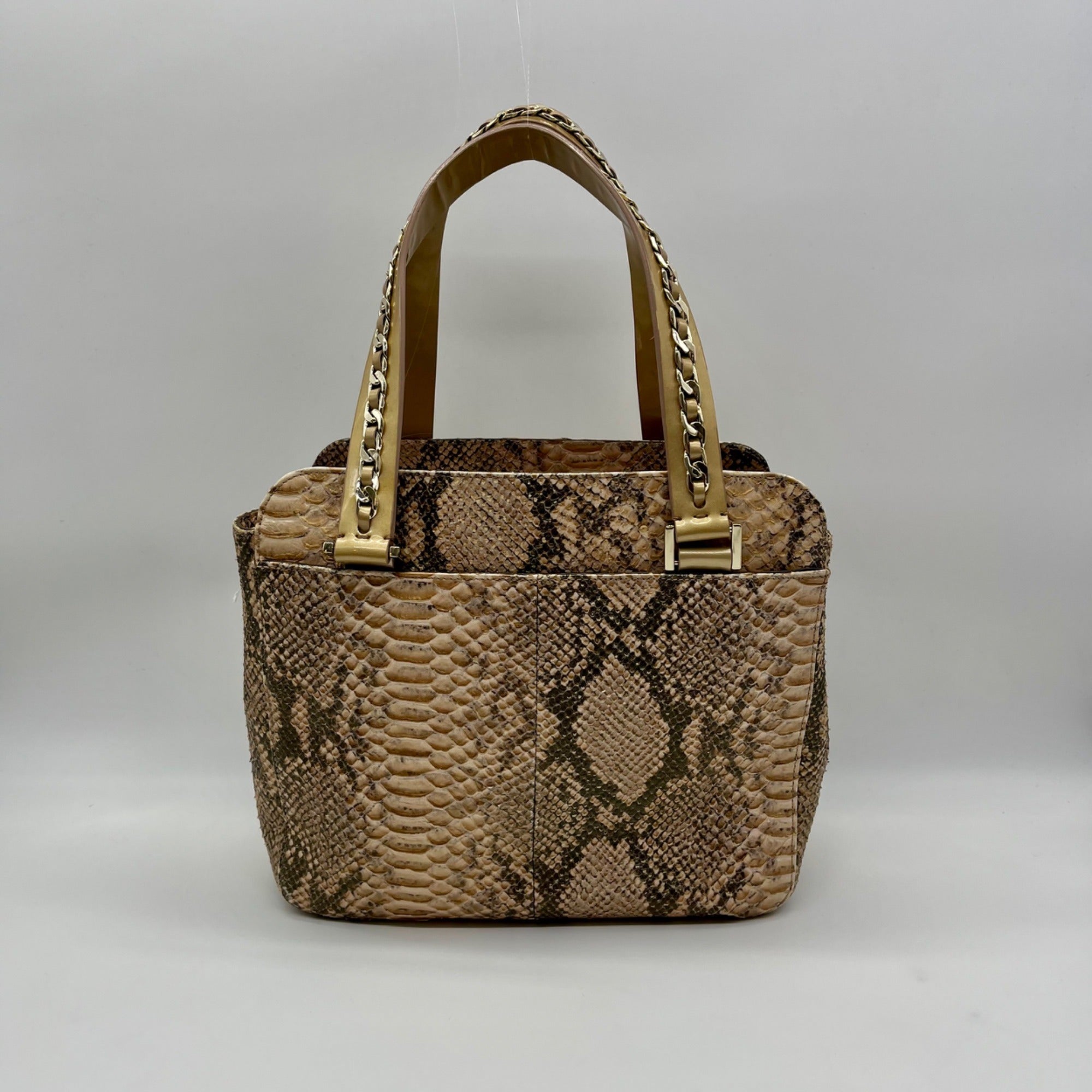 Elaine Turner Black and Beige Snakeskin Embossed Leather Tote