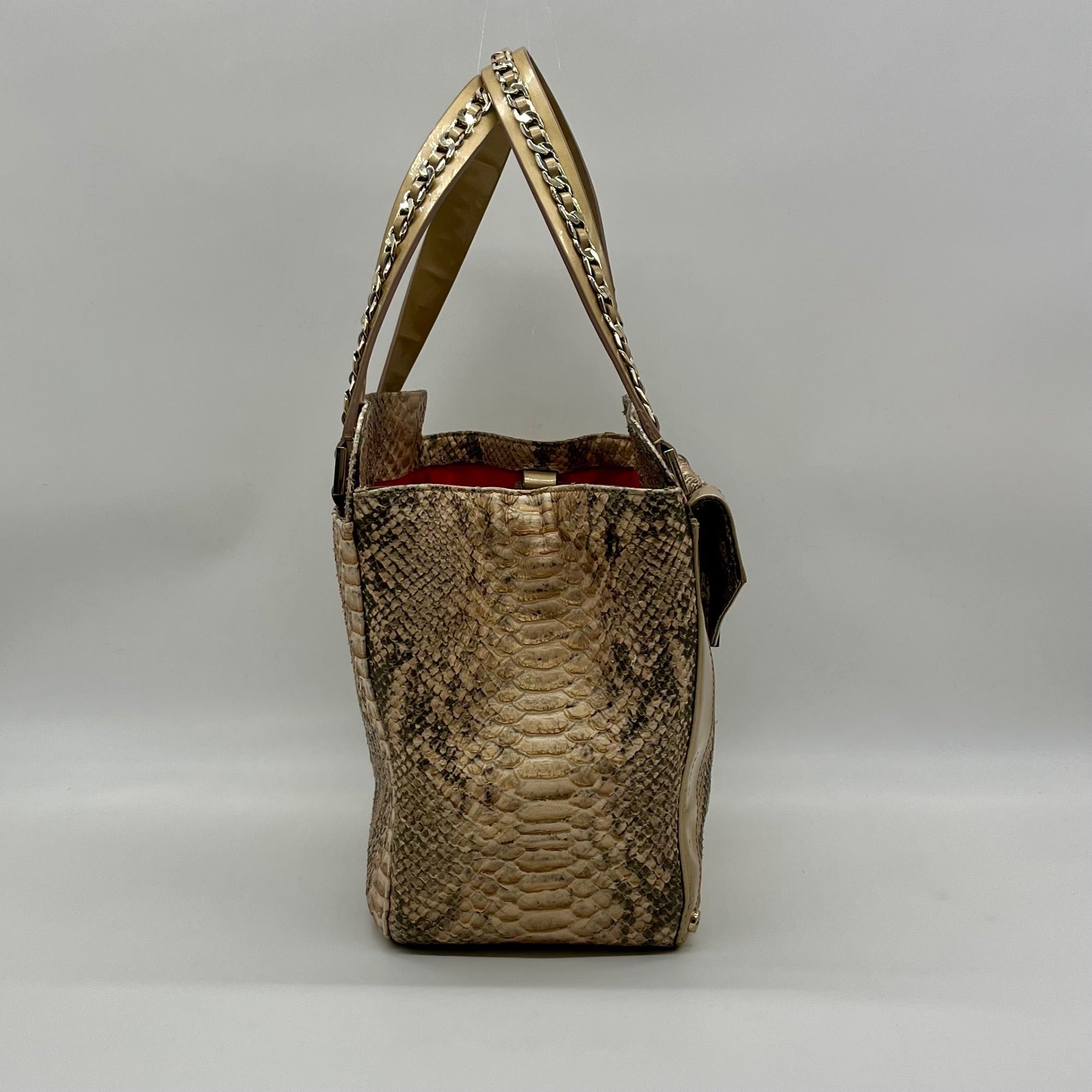 Elaine Turner Black and Beige Snakeskin Embossed Leather Tote