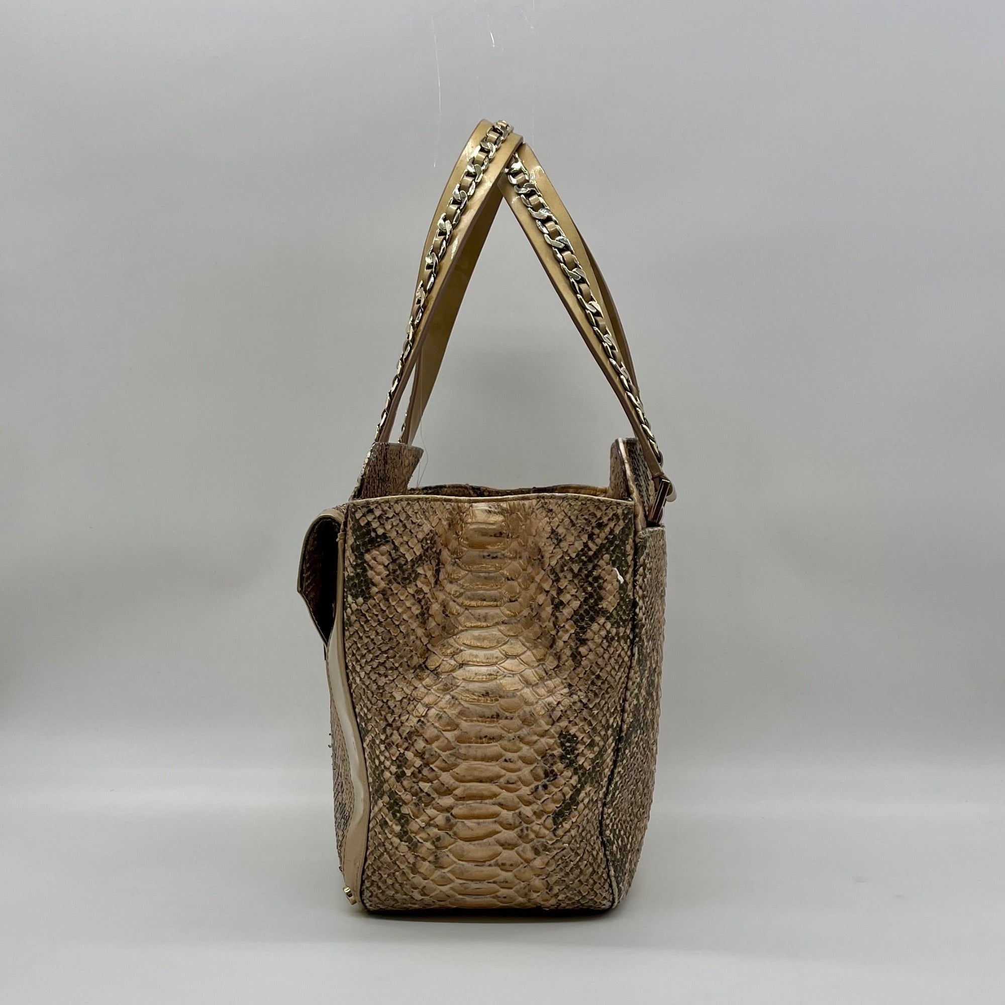 Elaine Turner Black and Beige Snakeskin Embossed Leather Tote