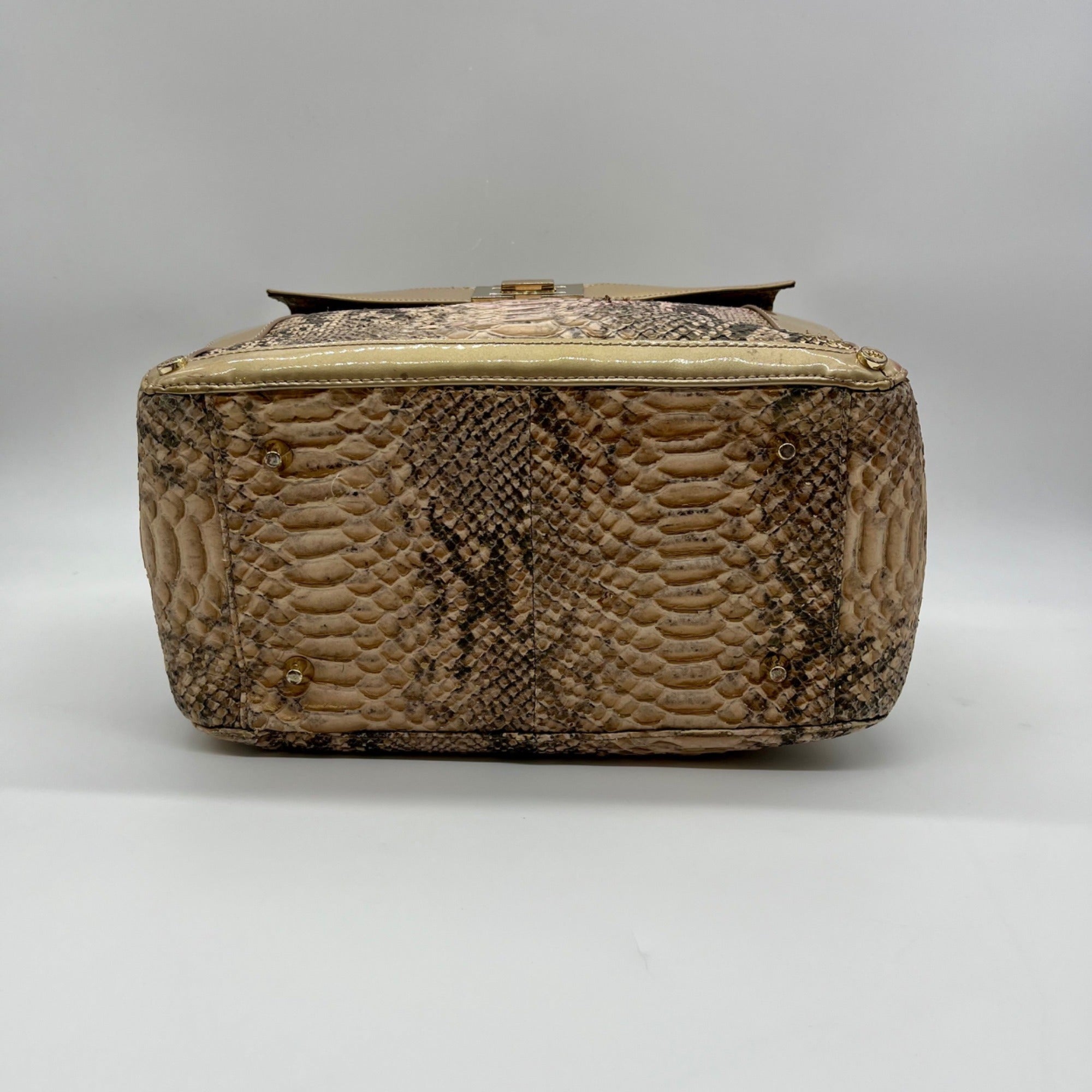 Elaine Turner Black and Beige Snakeskin Embossed Leather Tote