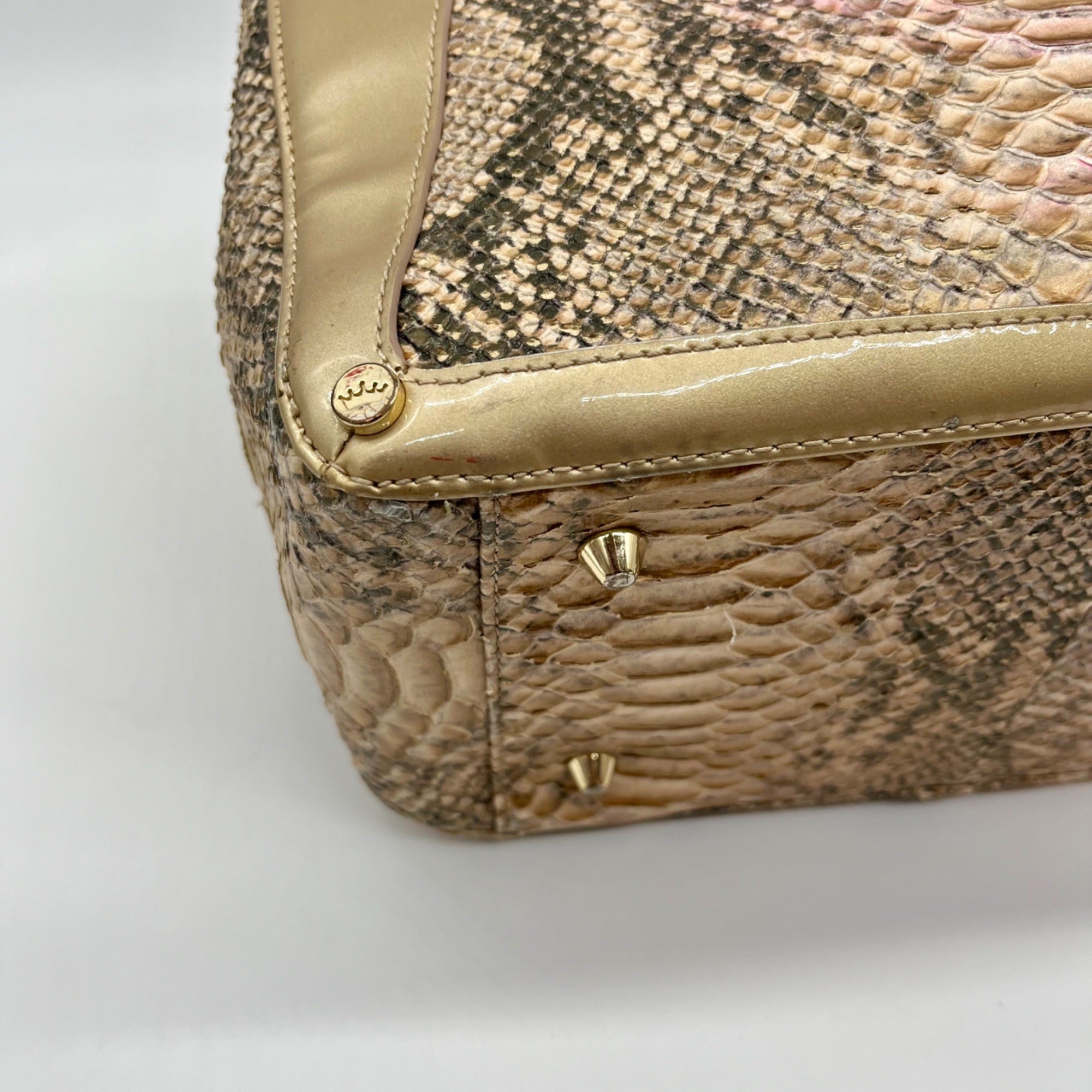 Elaine Turner Black and Beige Snakeskin Embossed Leather Tote