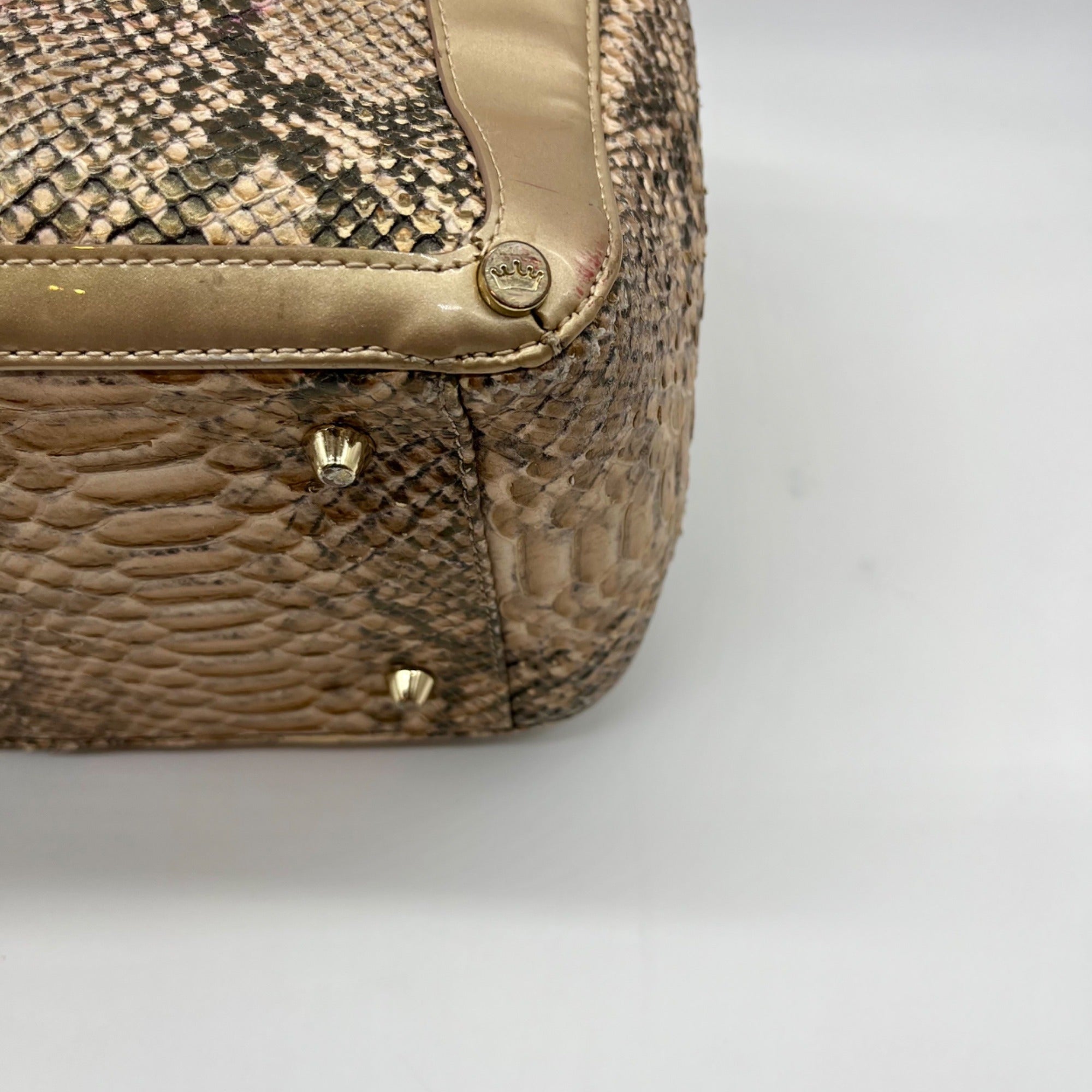Elaine Turner Black and Beige Snakeskin Embossed Leather Tote