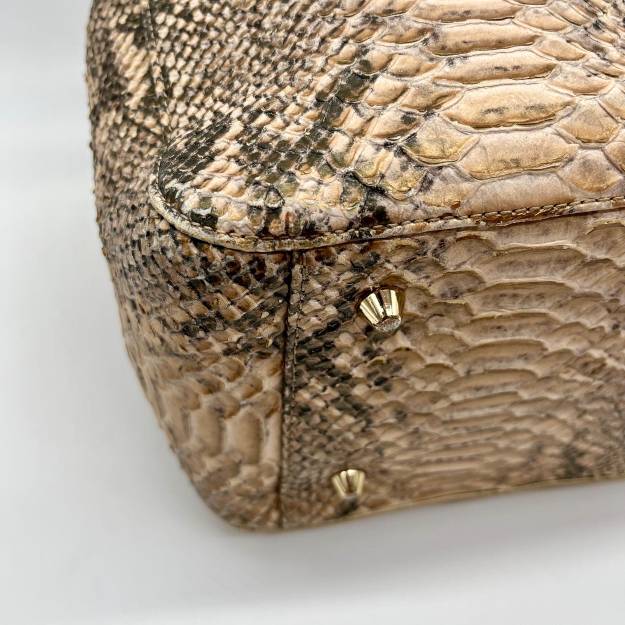 Elaine Turner Black and Beige Snakeskin Embossed Leather Tote
