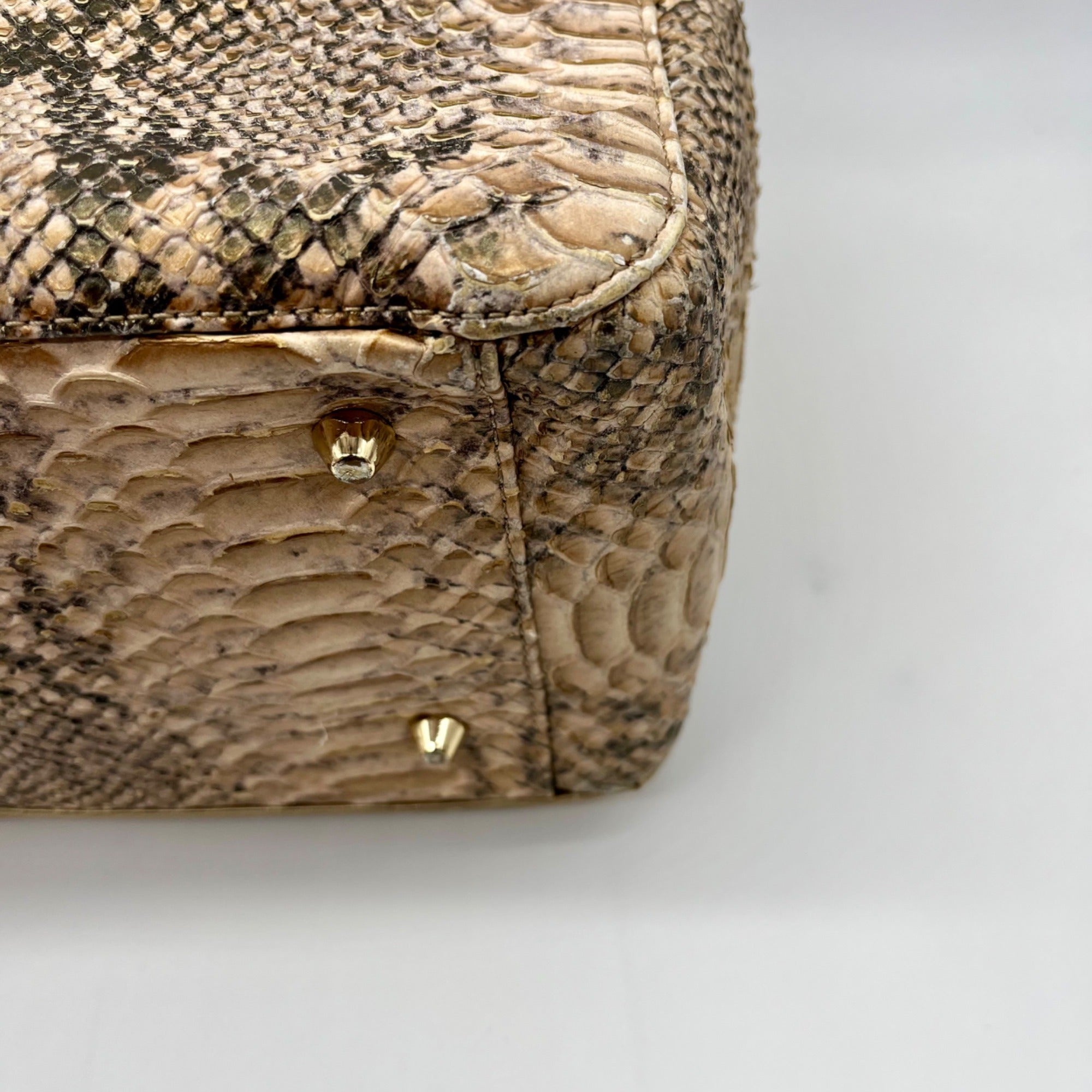 Elaine Turner Black and Beige Snakeskin Embossed Leather Tote