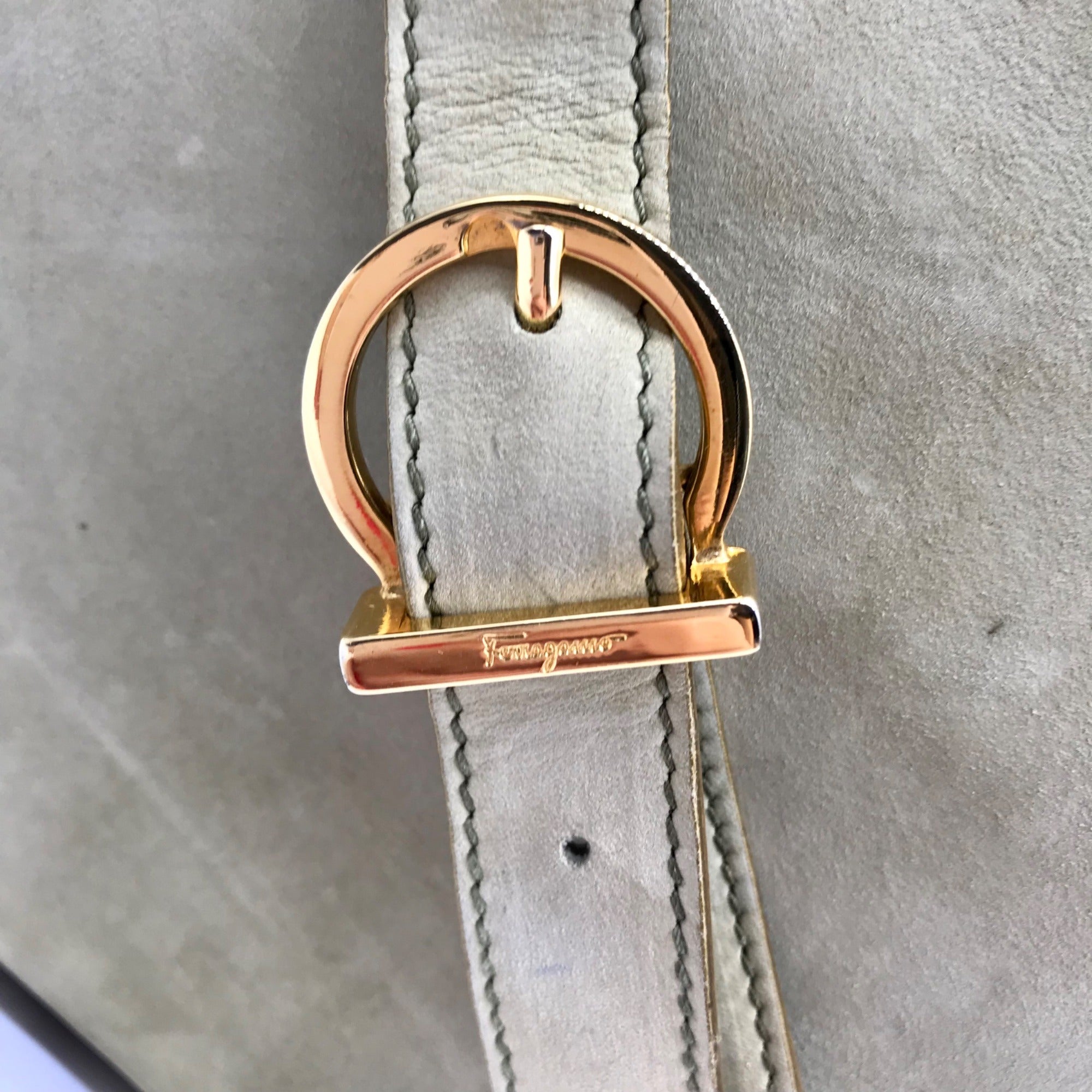 Salvatore Ferragamo Light Green Suede Fancini Shoulder Bag