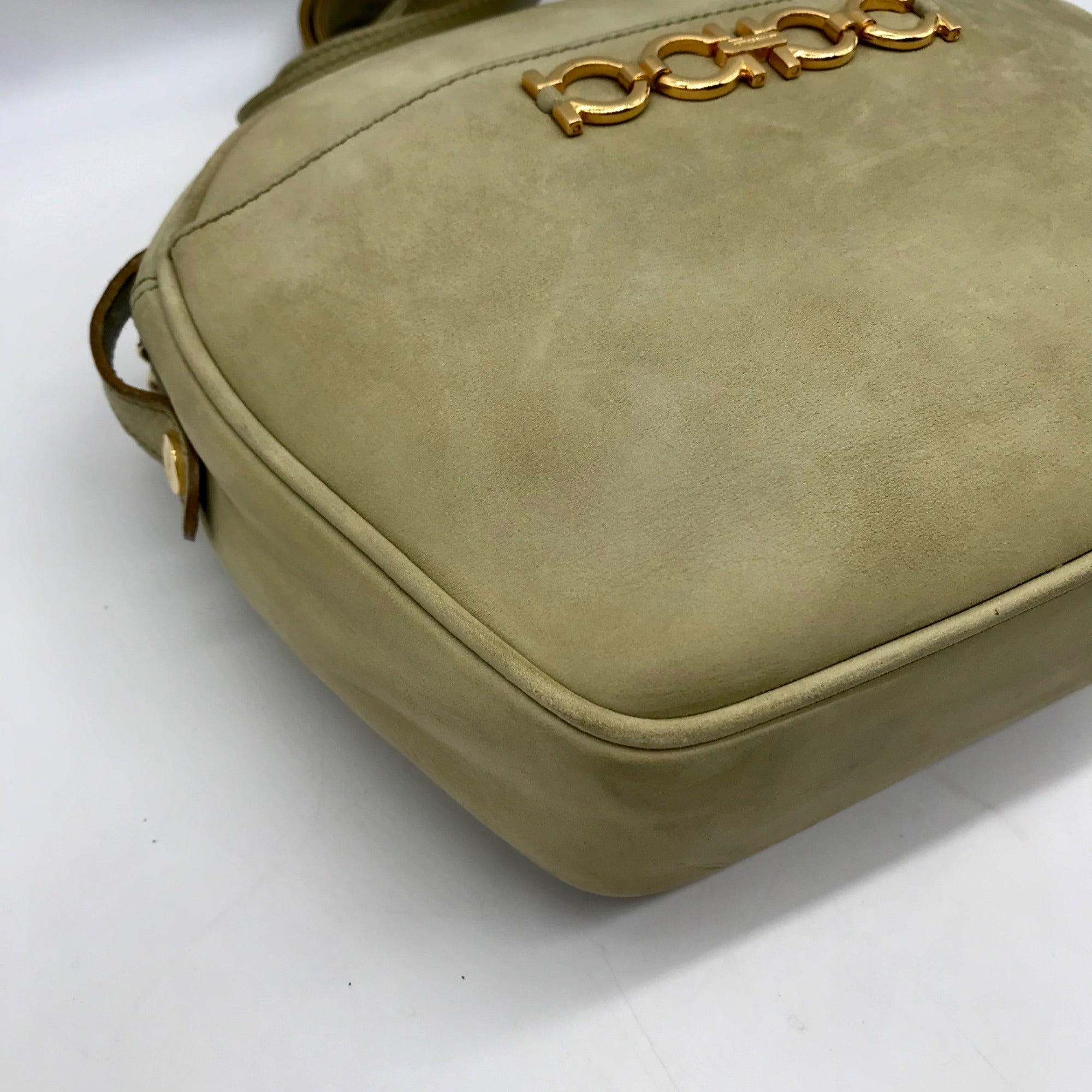 Salvatore Ferragamo Light Green Suede Fancini Shoulder Bag