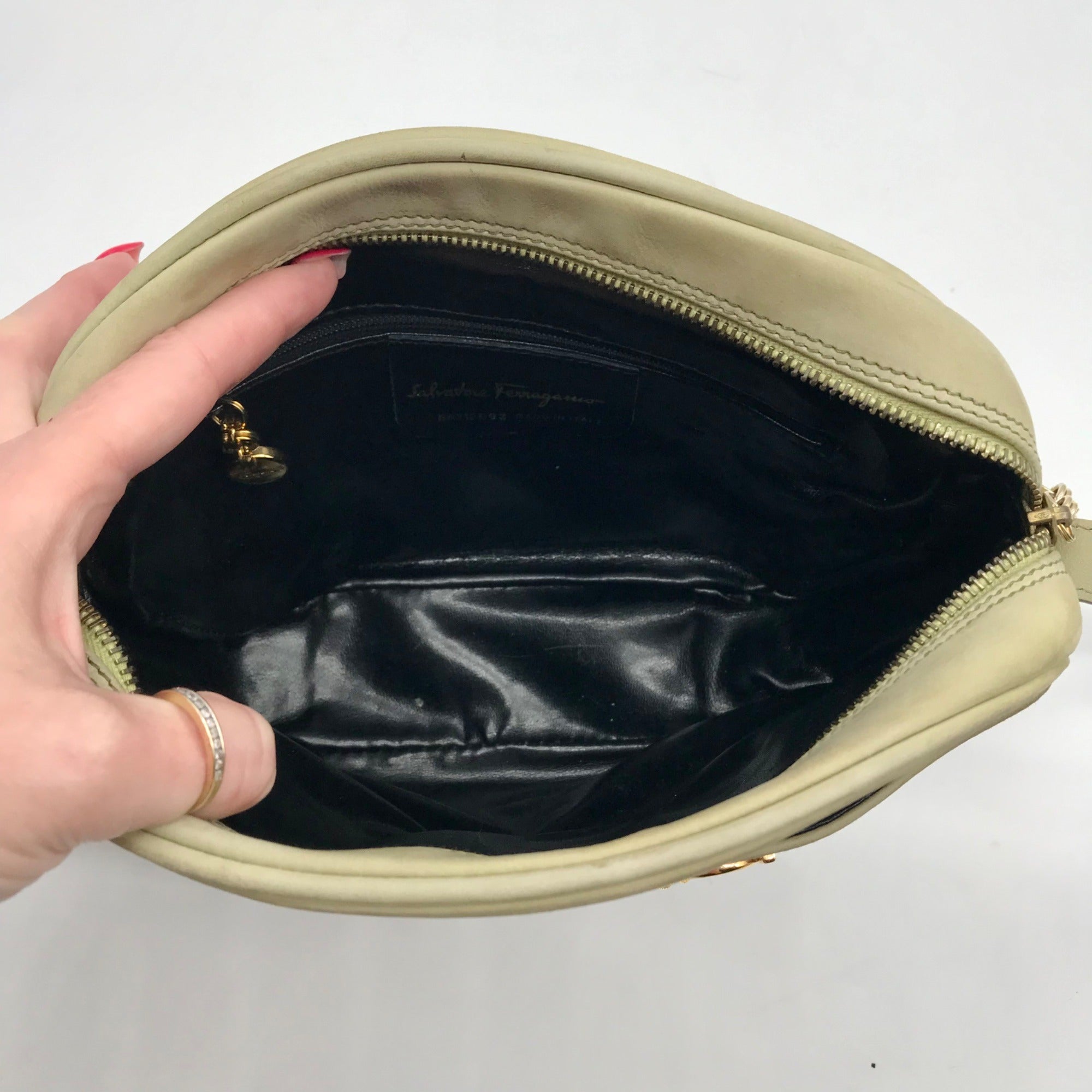 Salvatore Ferragamo Light Green Suede Fancini Shoulder Bag