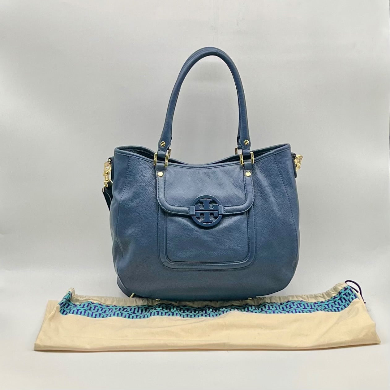Tory Burch Blue Pebbled Leather Shoulder Bag