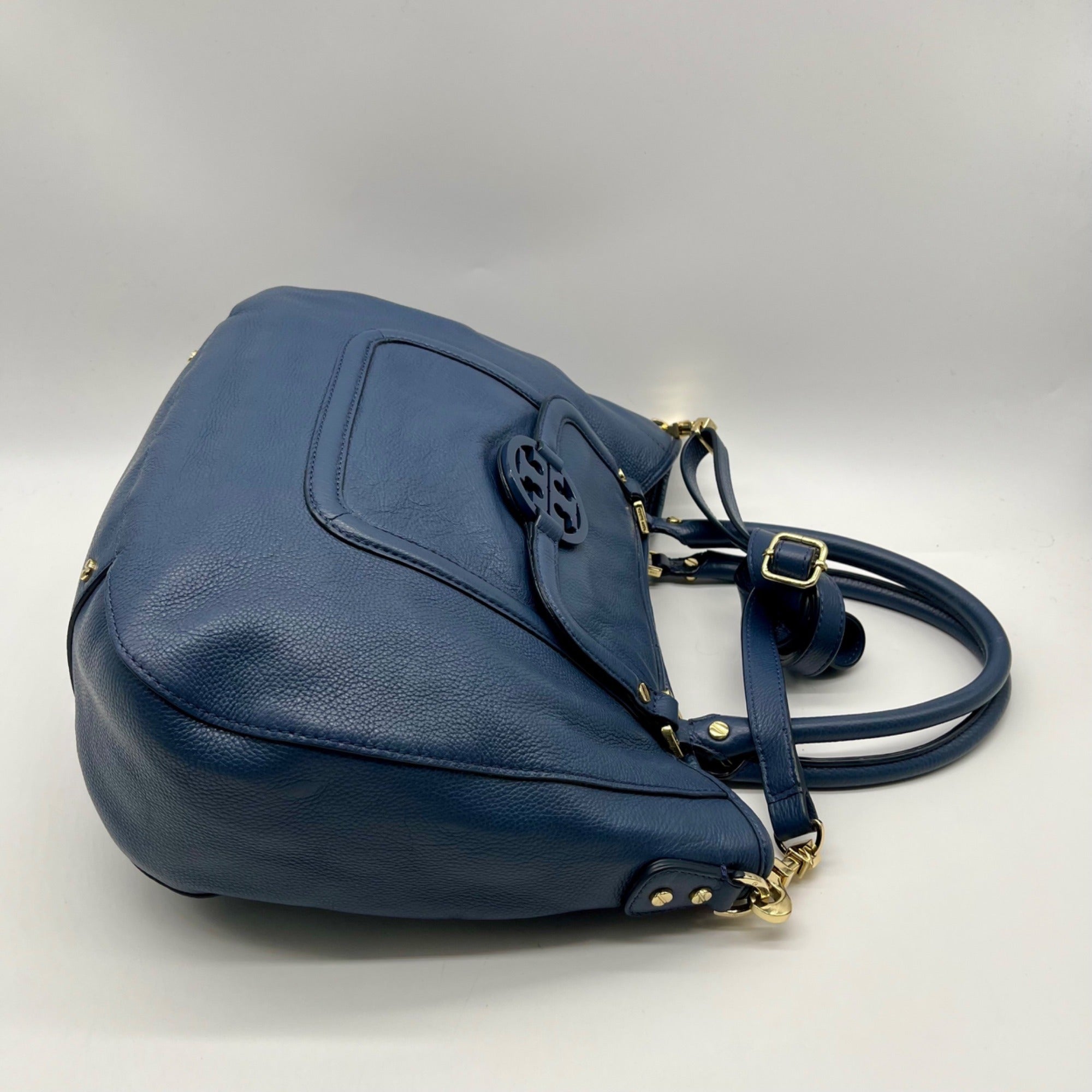 Tory Burch Blue Pebbled Leather Shoulder Bag