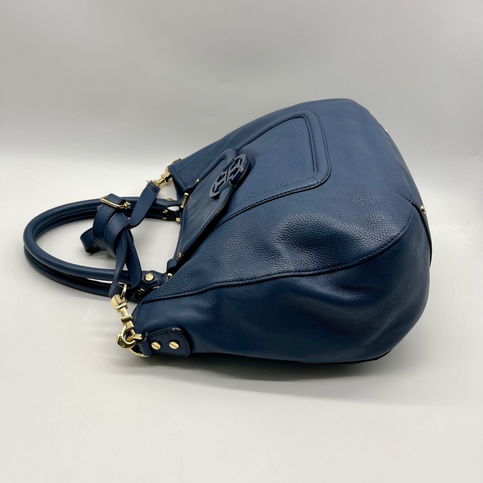 Tory Burch Blue Pebbled Leather Shoulder Bag
