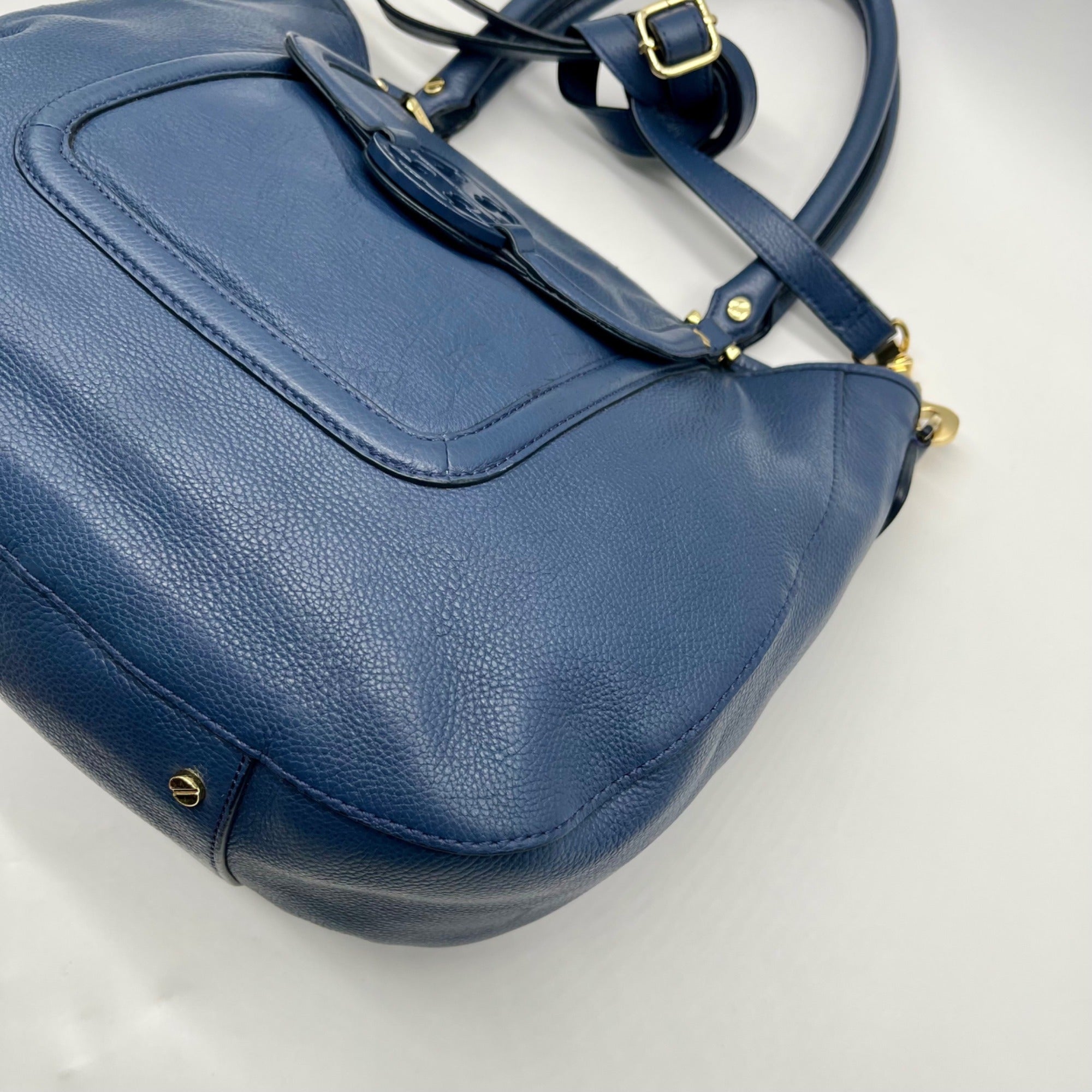Tory Burch Blue Pebbled Leather Shoulder Bag