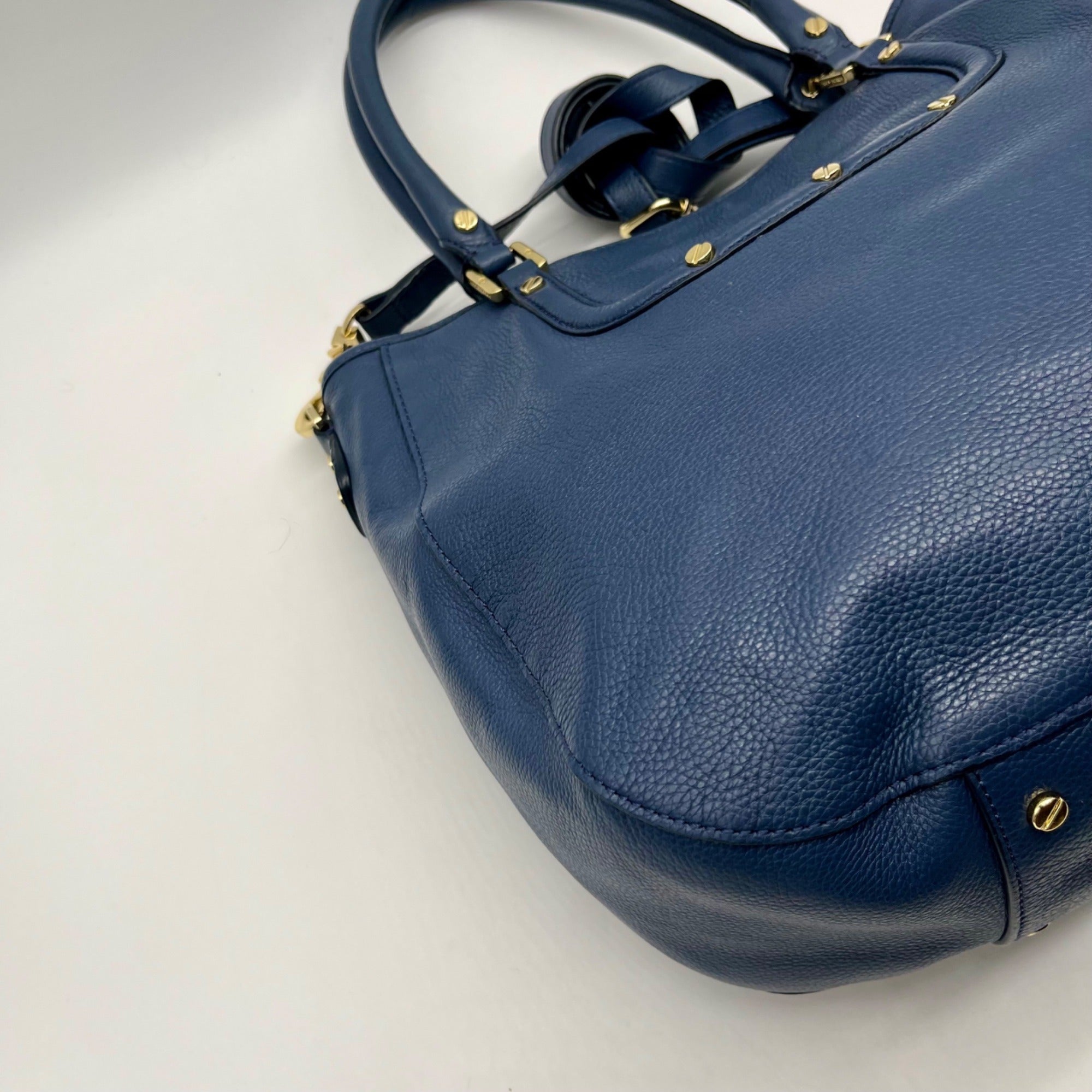 Tory Burch Blue Pebbled Leather Shoulder Bag