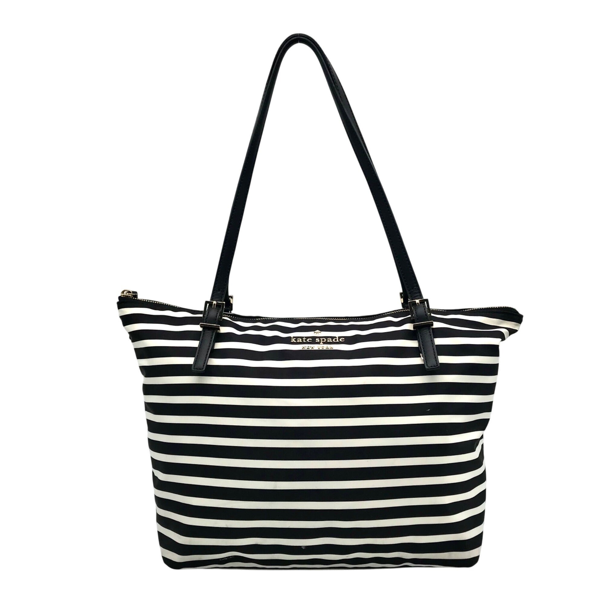 Kate Spade Black &amp; Clotted Cream Striped Nylon Watson Lane Maya Tote Bag