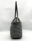 Kate Spade Black & Clotted Cream Striped Nylon Watson Lane Maya Tote Bag