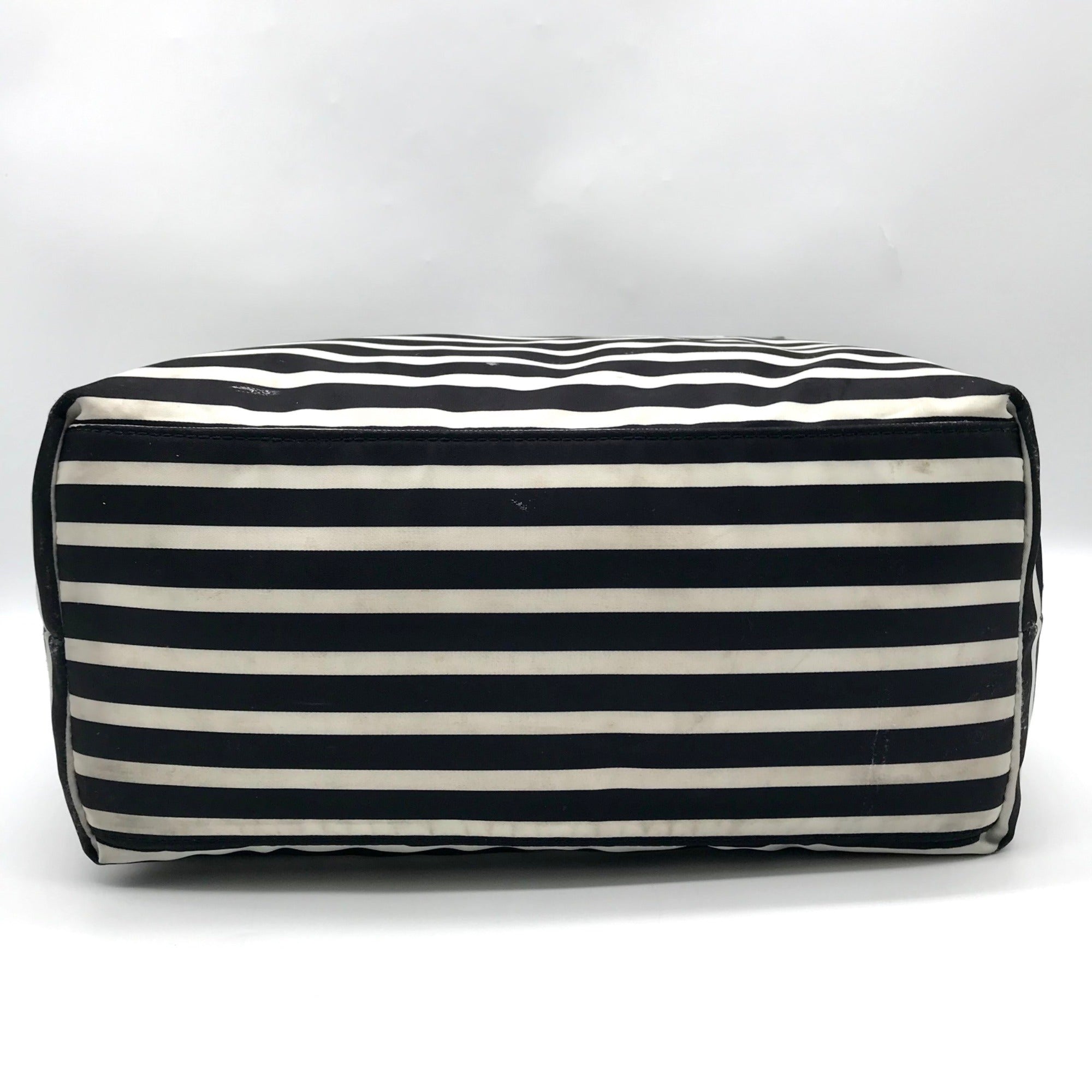 Kate Spade Black &amp; Clotted Cream Striped Nylon Watson Lane Maya Tote Bag