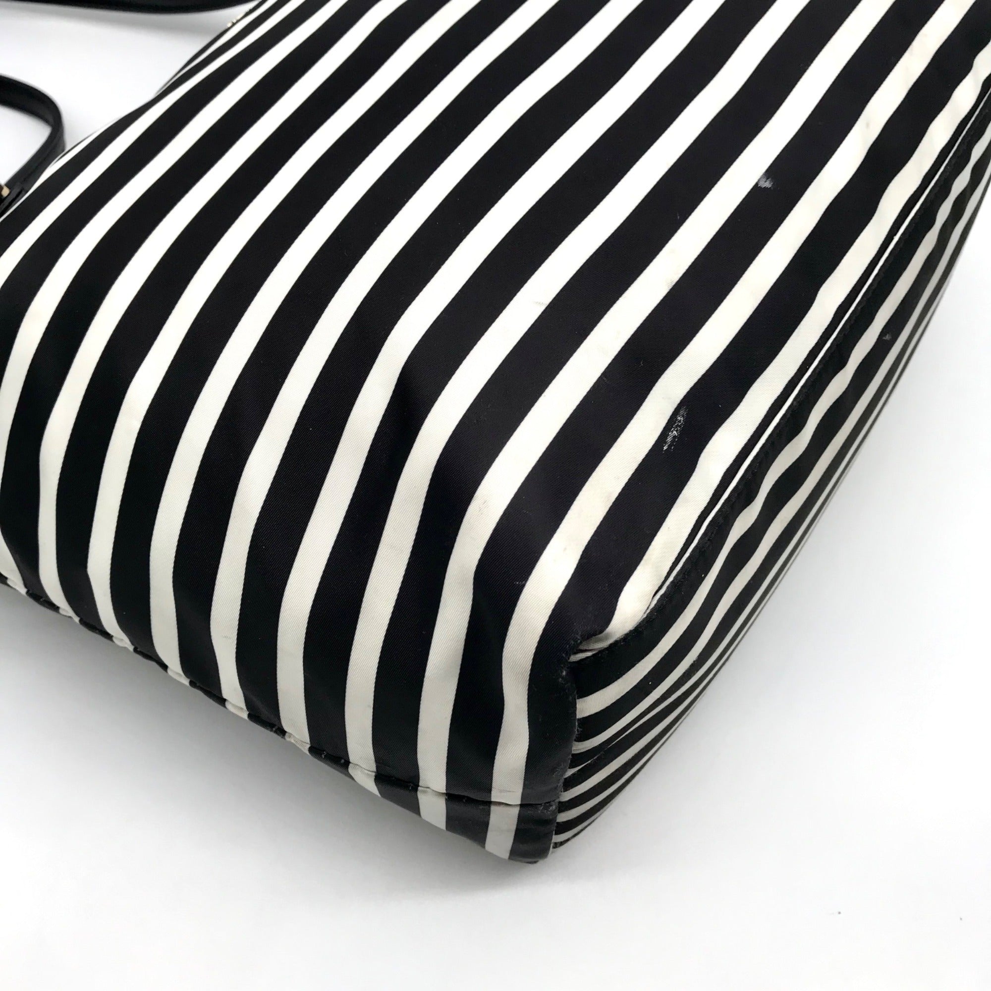 Kate Spade Black &amp; Clotted Cream Striped Nylon Watson Lane Maya Tote Bag