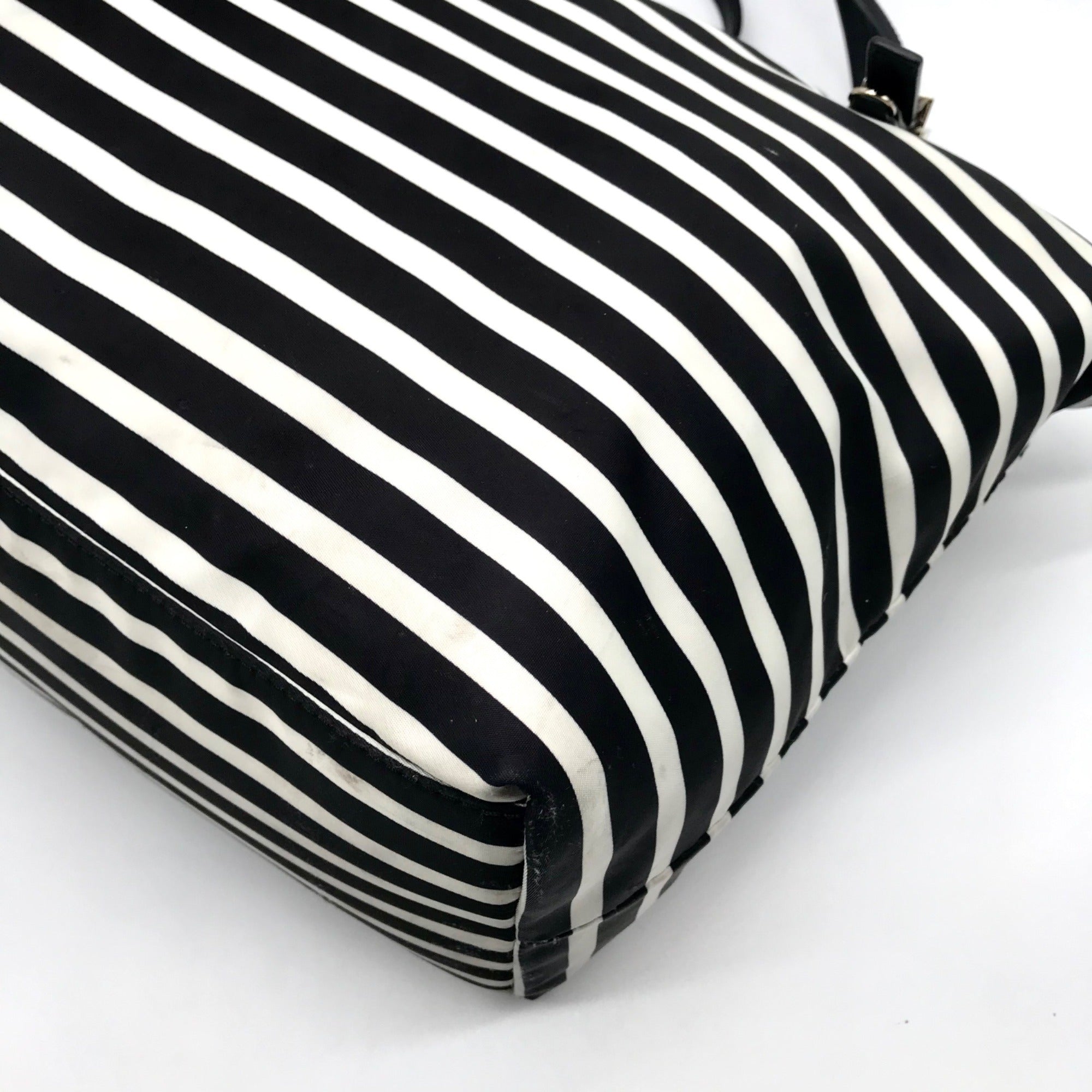 Kate Spade Black &amp; Clotted Cream Striped Nylon Watson Lane Maya Tote Bag