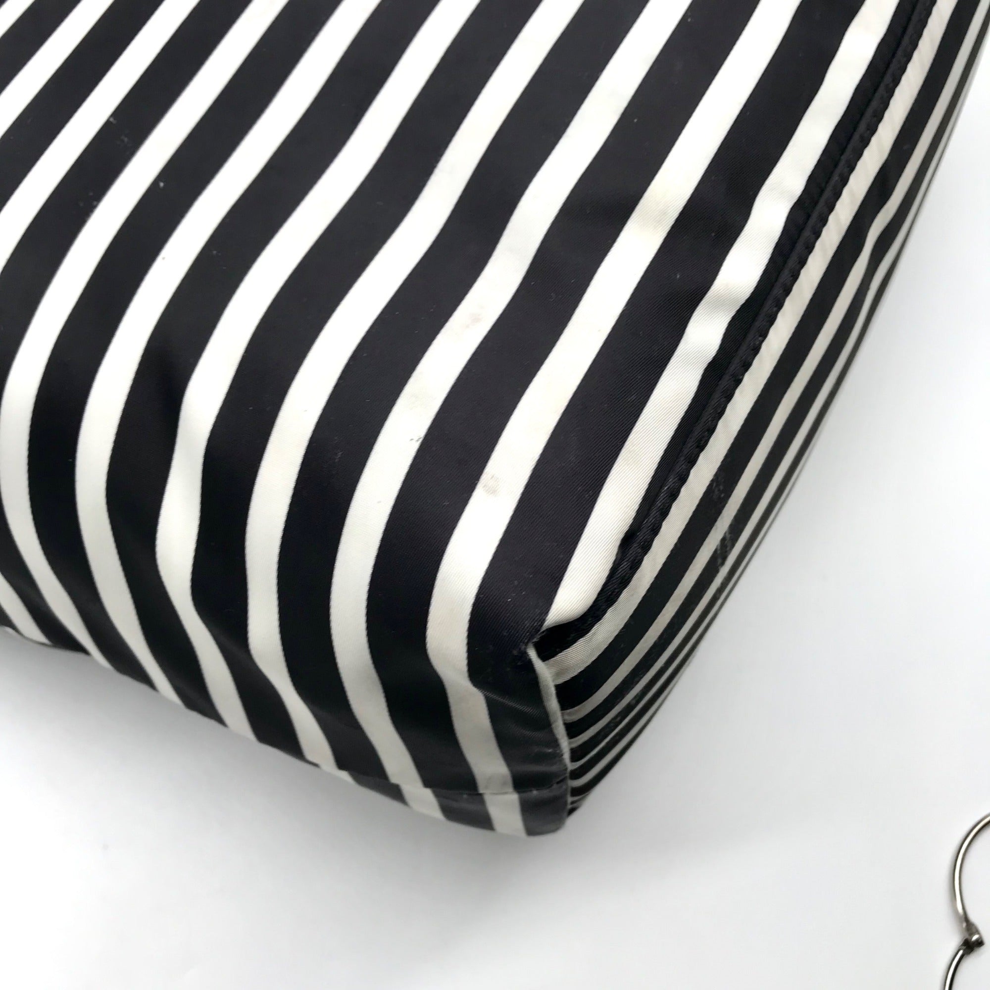 Kate Spade Black &amp; Clotted Cream Striped Nylon Watson Lane Maya Tote Bag