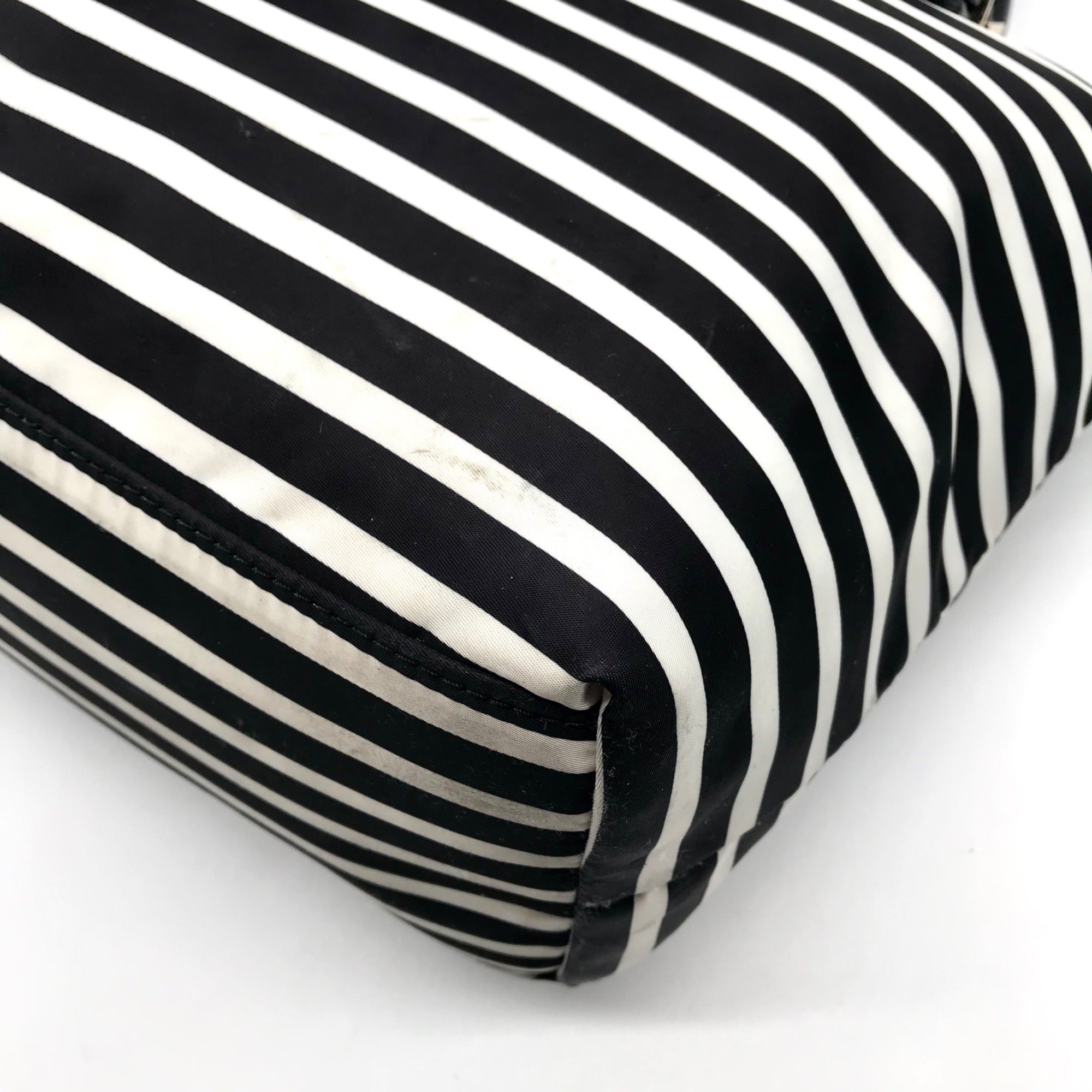 Kate Spade Black &amp; Clotted Cream Striped Nylon Watson Lane Maya Tote Bag