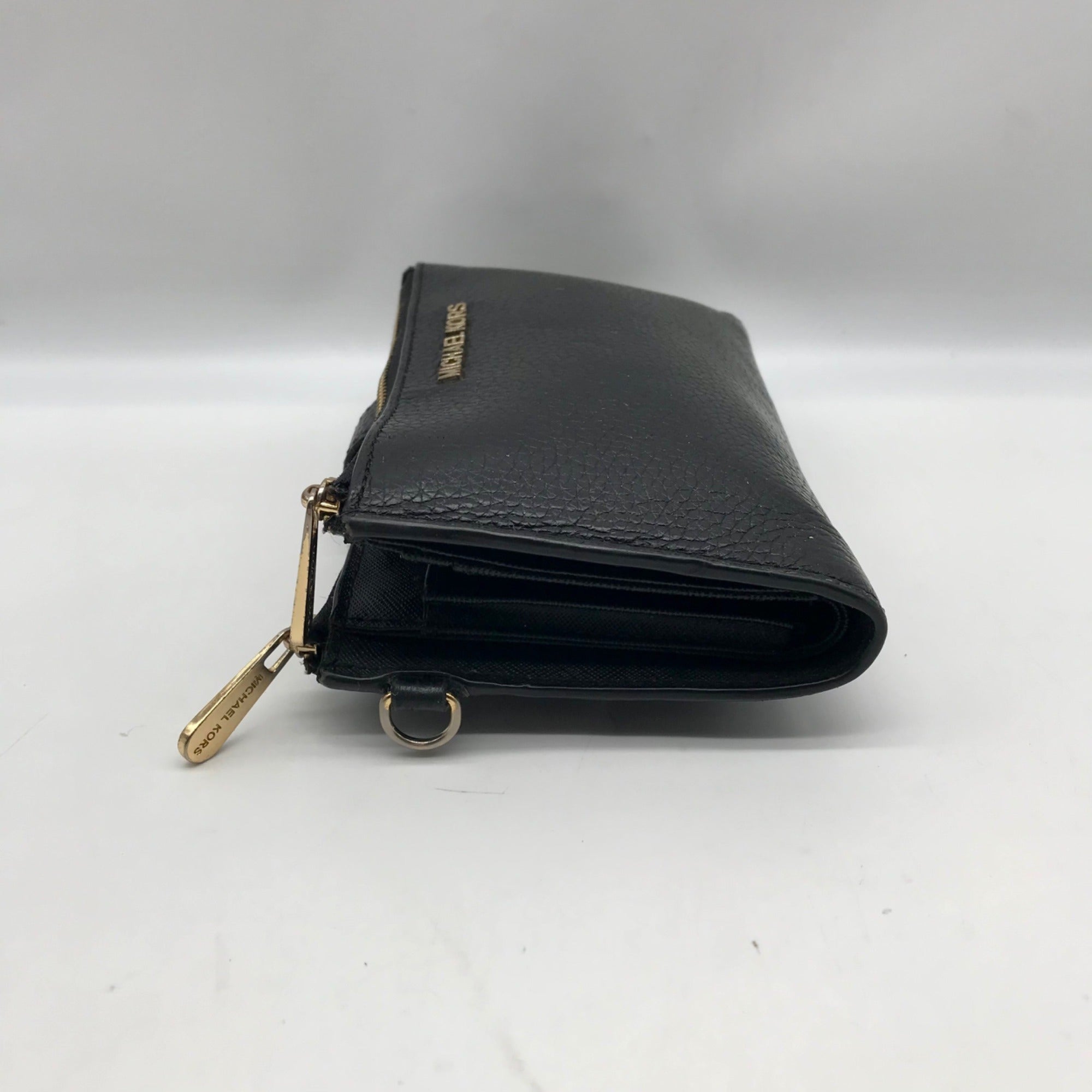 Michael Kors Black Pebbled Leather Adele Double Zip Phone Wallet