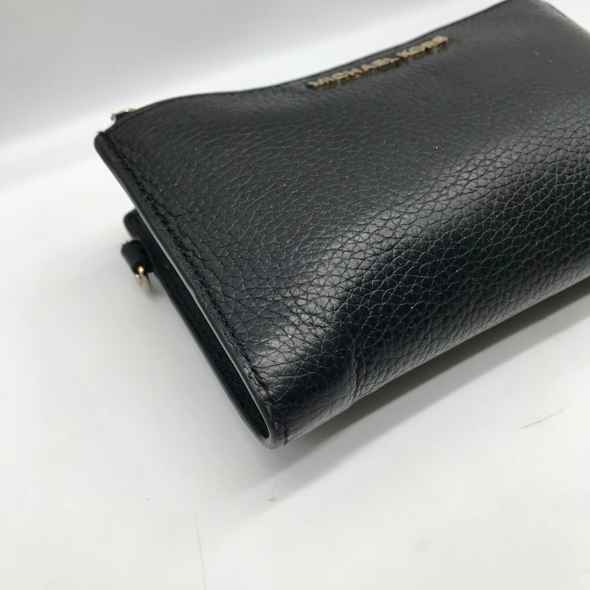Michael Kors Black Pebbled Leather Adele Double Zip Phone Wallet