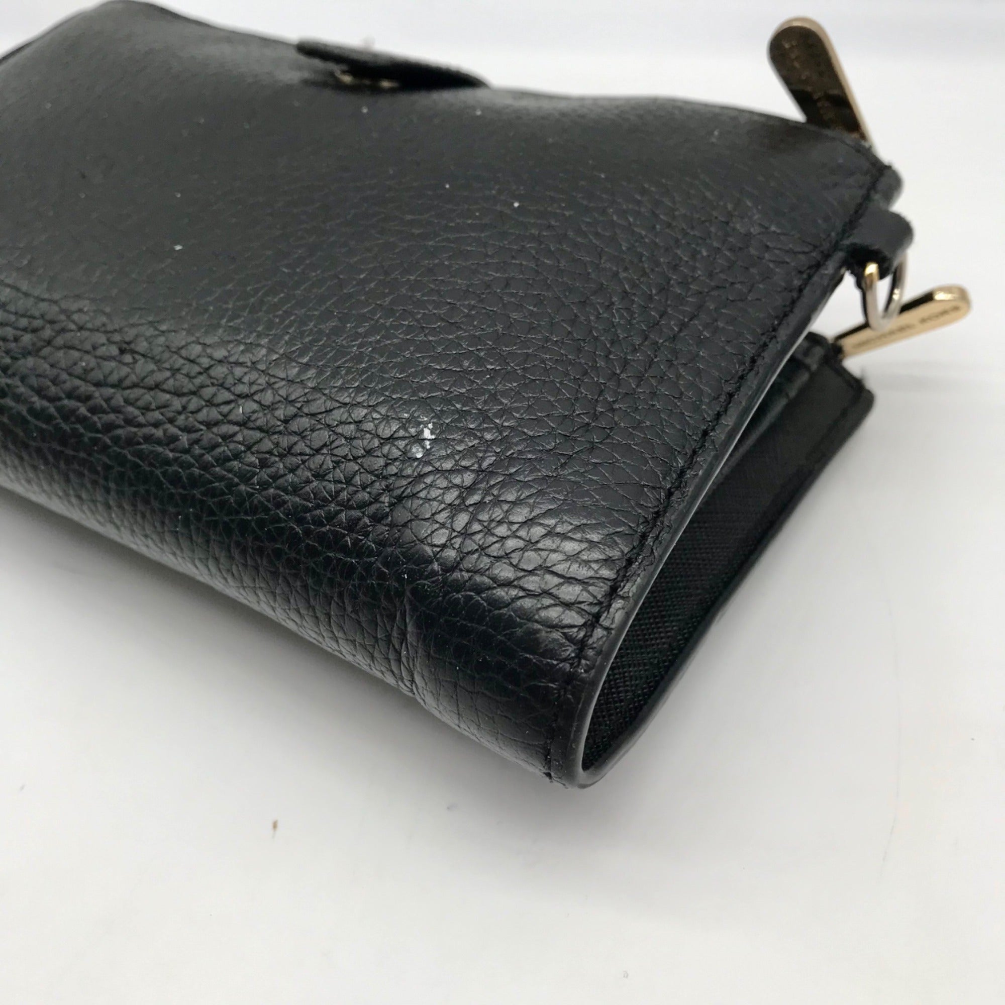 Michael Kors Black Pebbled Leather Adele Double Zip Phone Wallet