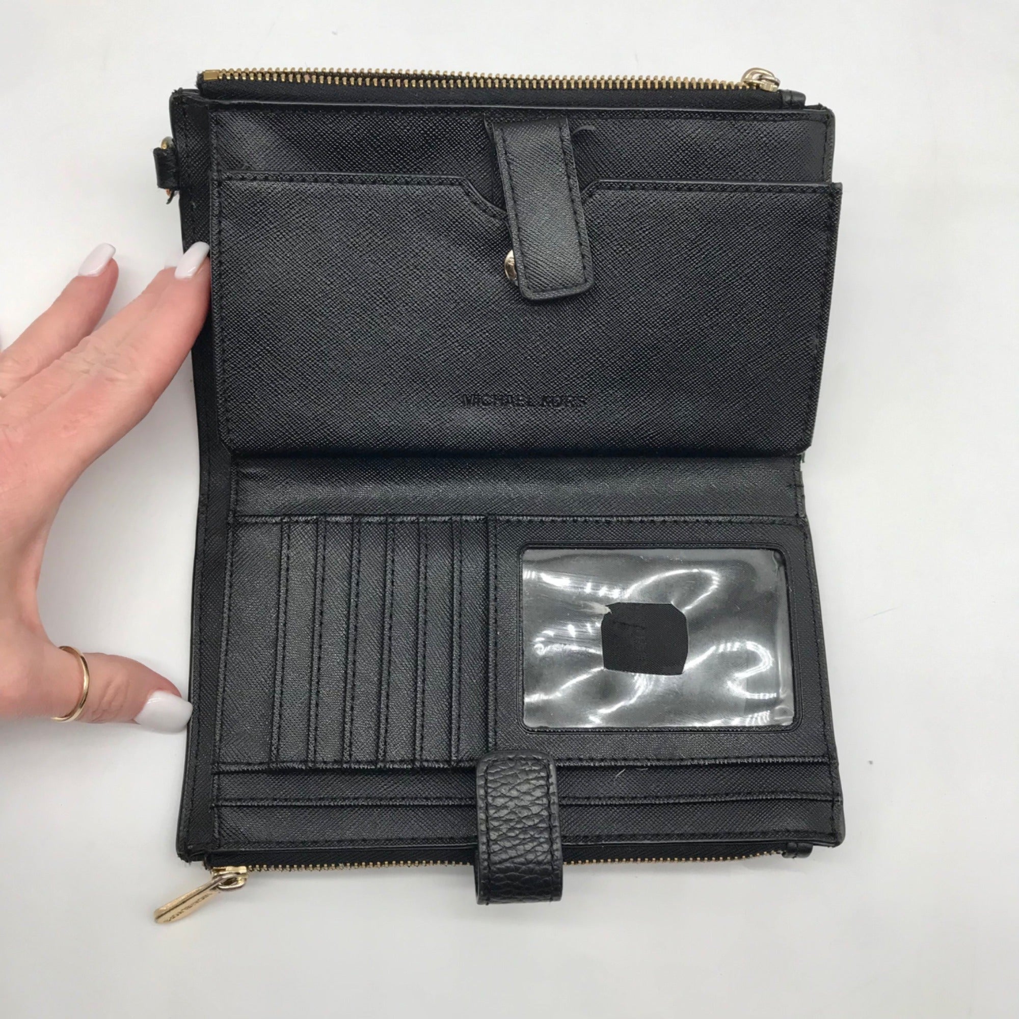 Michael Kors Black Pebbled Leather Adele Double Zip Phone Wallet
