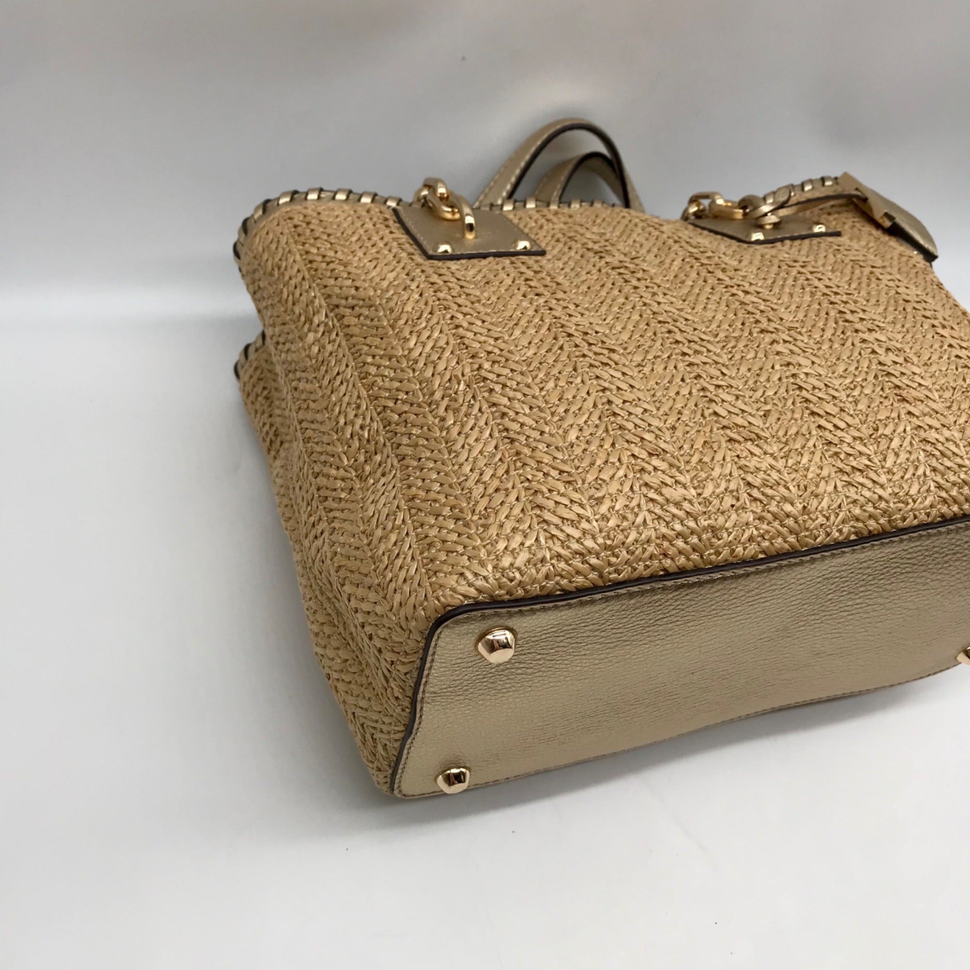 Michael Kors Khaki Straw Rosalie Convertible Satchel Bag