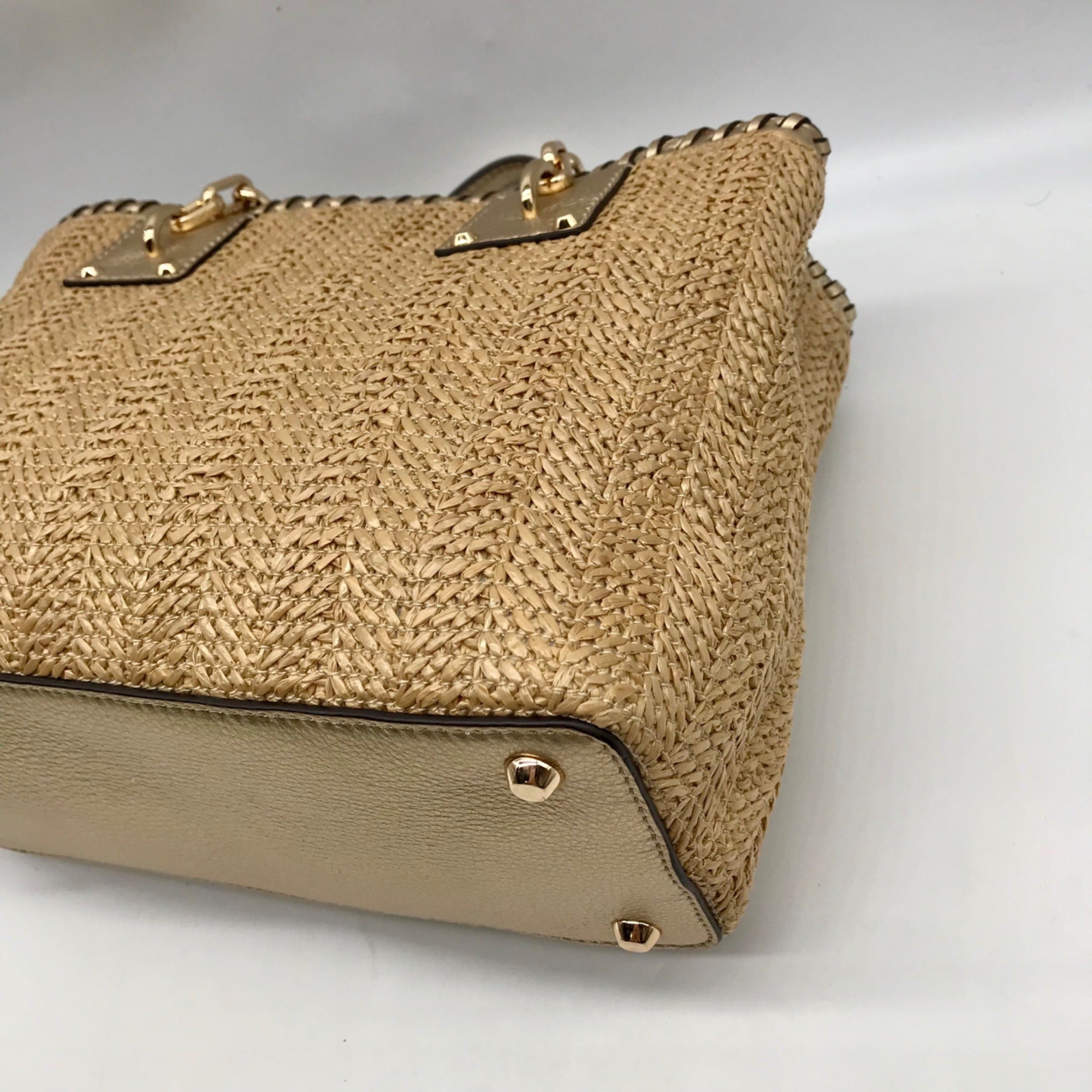 Michael Kors Khaki Straw Rosalie Convertible Satchel Bag