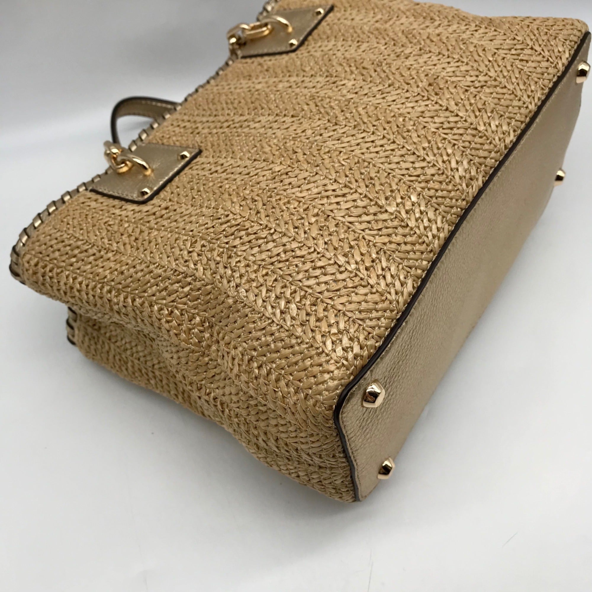 Michael Kors Khaki Straw Rosalie Convertible Satchel Bag