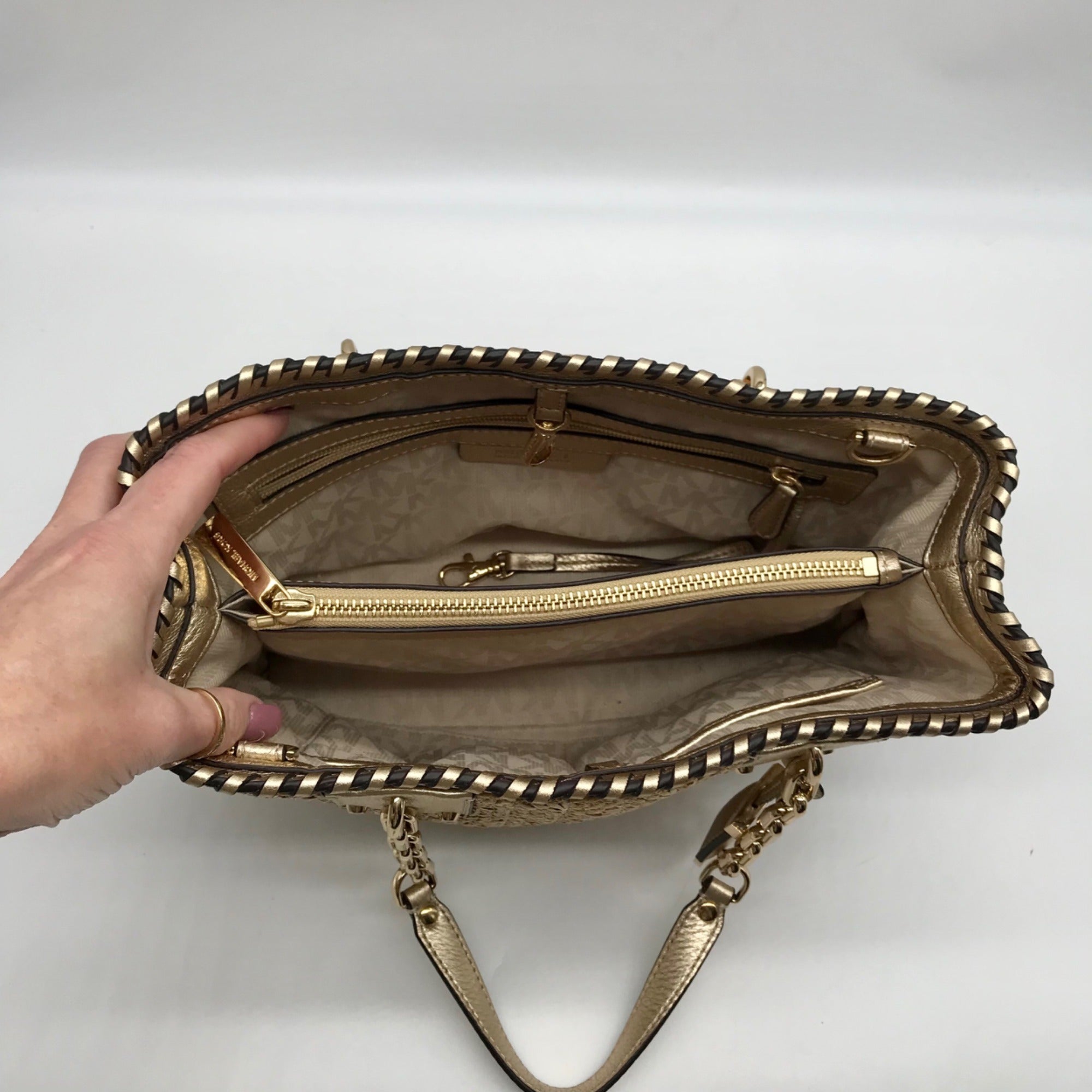 Michael Kors Khaki Straw Rosalie Convertible Satchel Bag